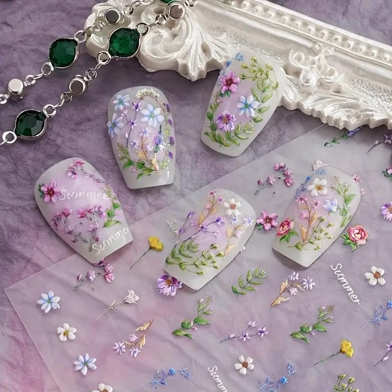 Sponsored Ad - ENZAMOL 5D Embossed Flower Nail Stickers Self Adhesive Nail Stickers Nail Art Durable Nail Art Decoration Nail Art Reusable Colorful Nail Art Sticker Kit Nail Stickers for Nail Art Embossed Stickers