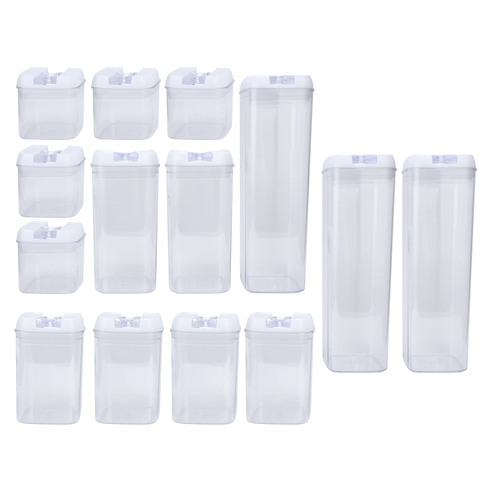 Juego de 14 piezas de tarros rectangulares sellados con tapa, recipiente para leche en polvo, organizador de almacenamiento de cocina para harina, azúcar, arroz, nueces, frijoles, (Funda blanca con
