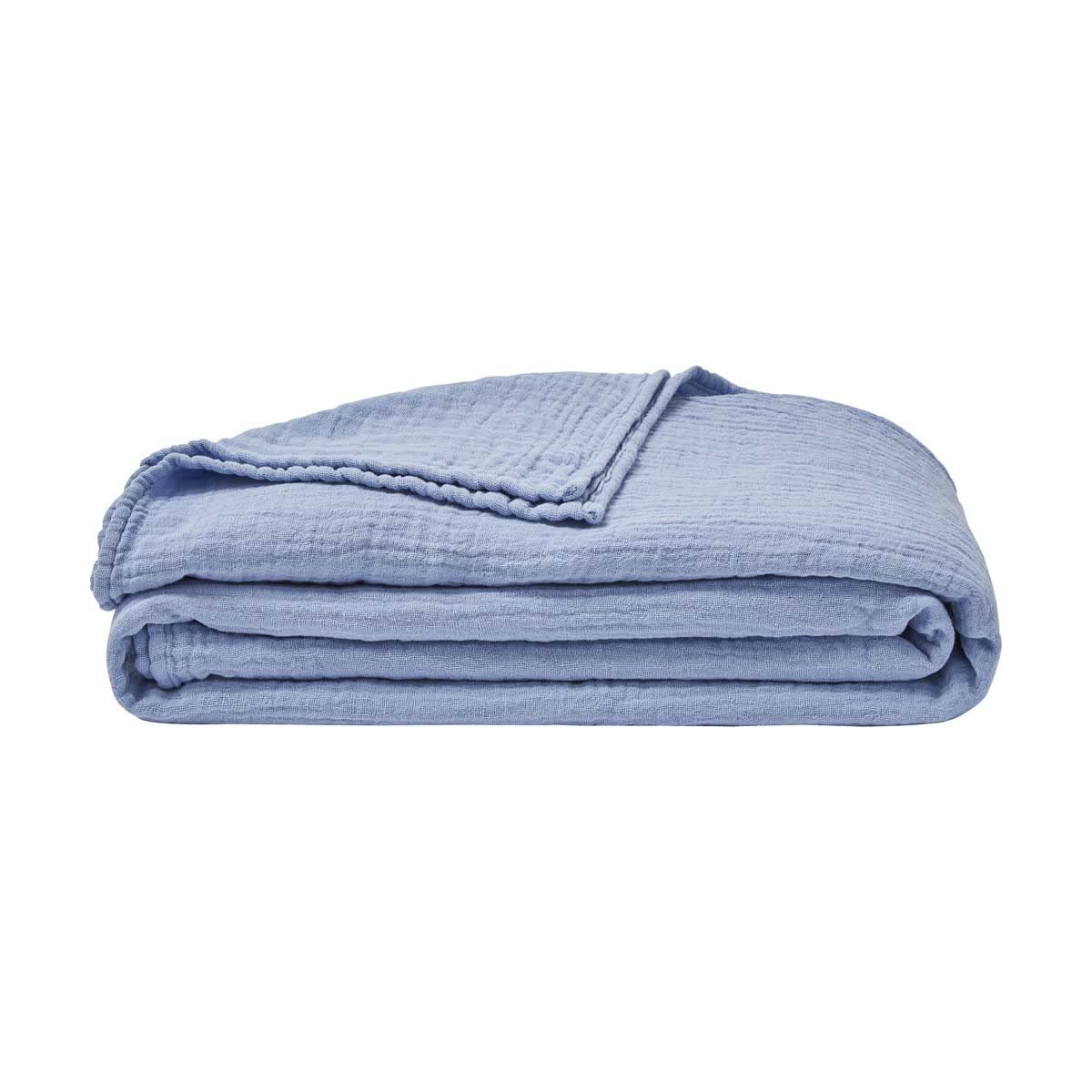 ESSIX Plain Cotton Gauze Bed Cover, Jazzy, 260 x 240 cm, Blue