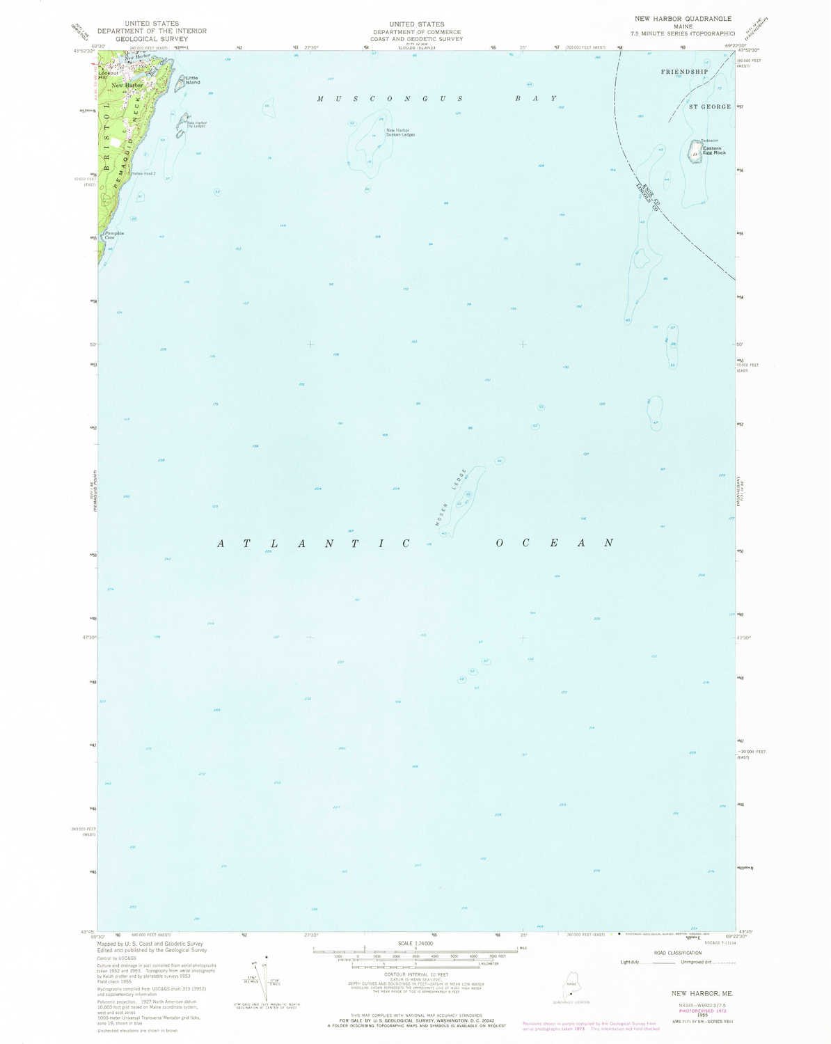 YellowMaps New Harbor ME topo map, 1:24000 Scale, 7.5 X 7.5 Minute, Historical, 1973, Updated 1974, 27 x 21.5 in - Polypropylene