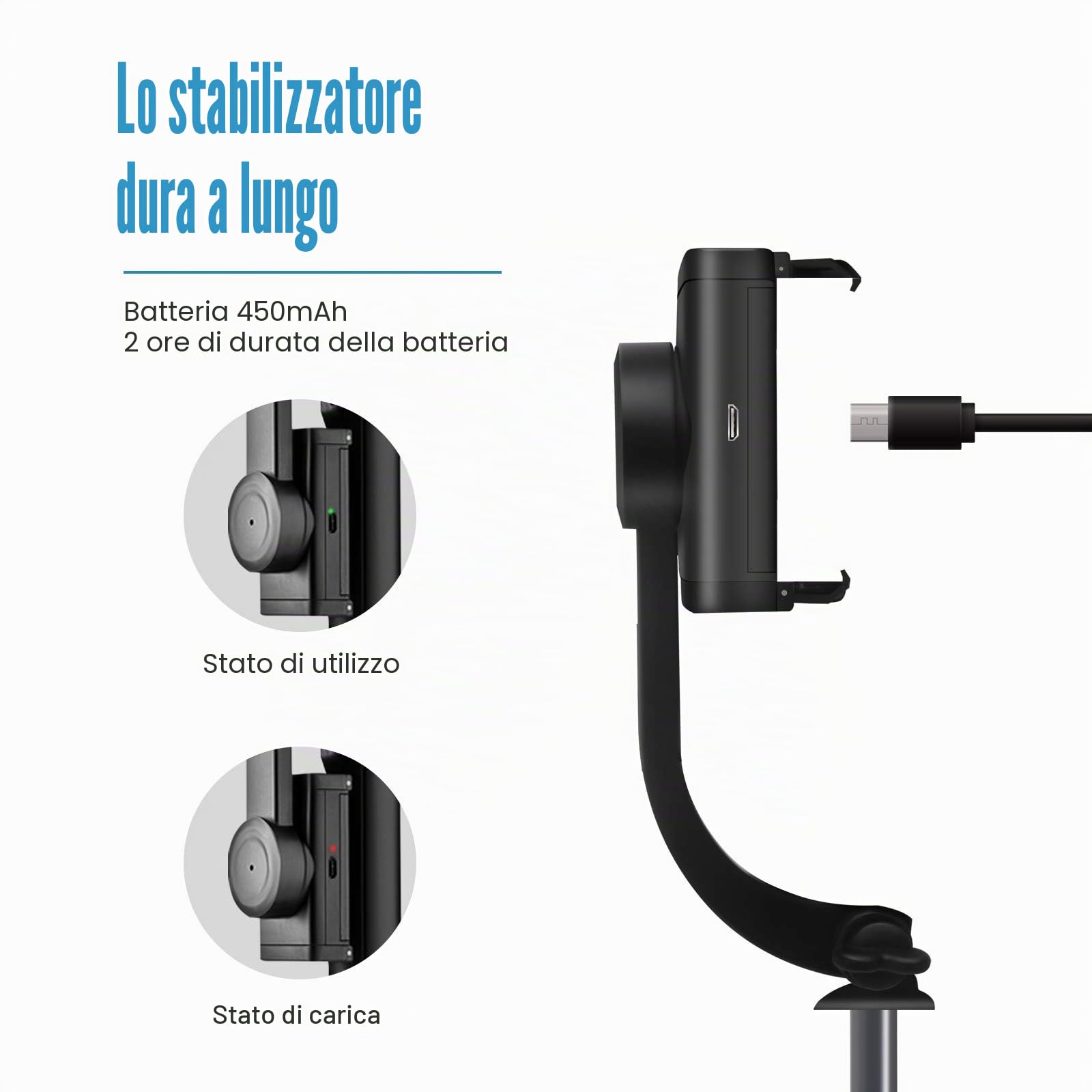 Gimbal Stabilizzatore per Smartphone a 1 Asse Telefono Portatile con Telecomando Bluetooth 3-in-1 per Vlogging, Youtube, Video in Diretta, TikTok, Compatibile con iPhone/Android (HH5)
