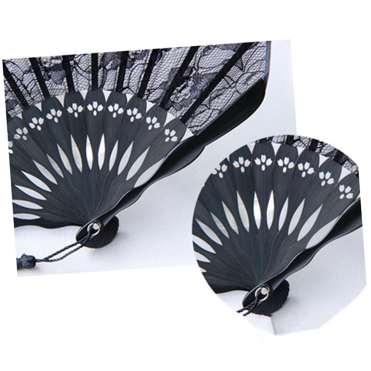 STOBAZA 4stücke Handgefertigte Retro Fächer Spitze Design Faltbare Japanische Stil Handventilatoren Für Damen Hochzeits Und Partysouvenirs Schwarze Oberfläche Mit Spitzenverzierung