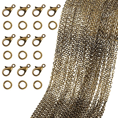 TecUnite 40 Feet Bronze Plated Round Cable Link Chain Necklace with 30 Lobster Clasps and 30 Jump Rings for Necklace Jewelry Accessory