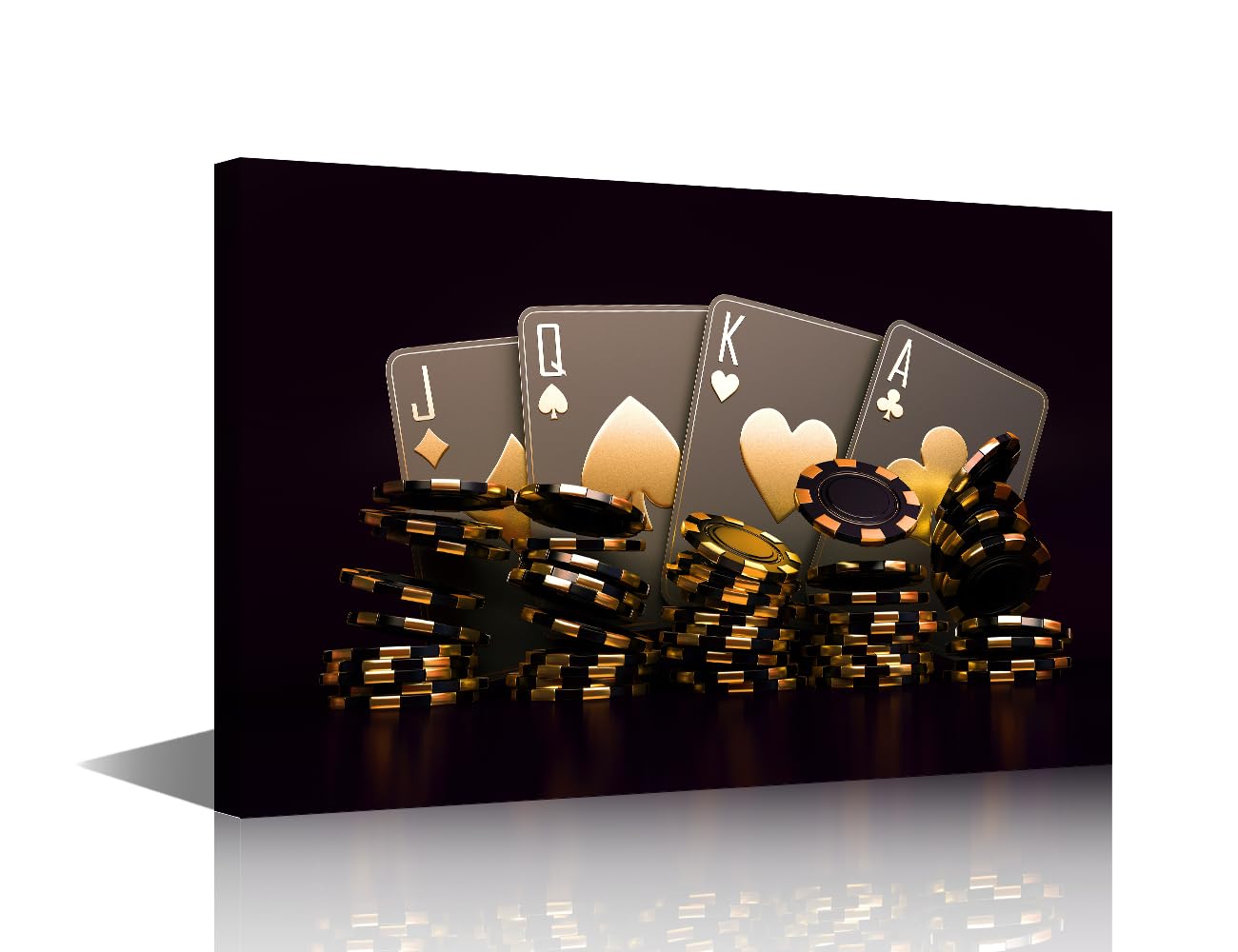 Wall Art Black and White Pictures for Living Room Casino Chips Painting 1 Panel Prints on Canvas Casino Cards Poker Modern Artwork House Decor Wooden Framed Gallery-Wrapped Ready to Hang 24x16 in