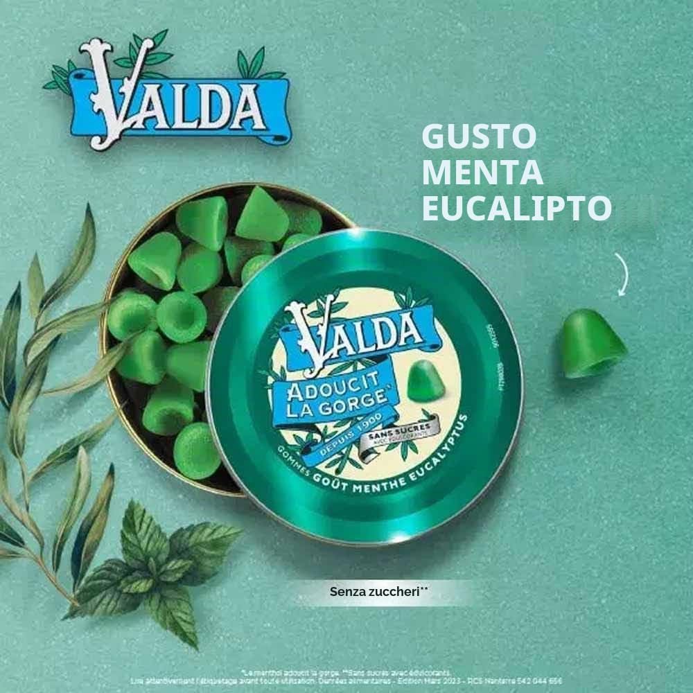 Valda Gomme senza zuccheri – Gusto menta eucalipto – Ammorbidisce la gola, 140 g