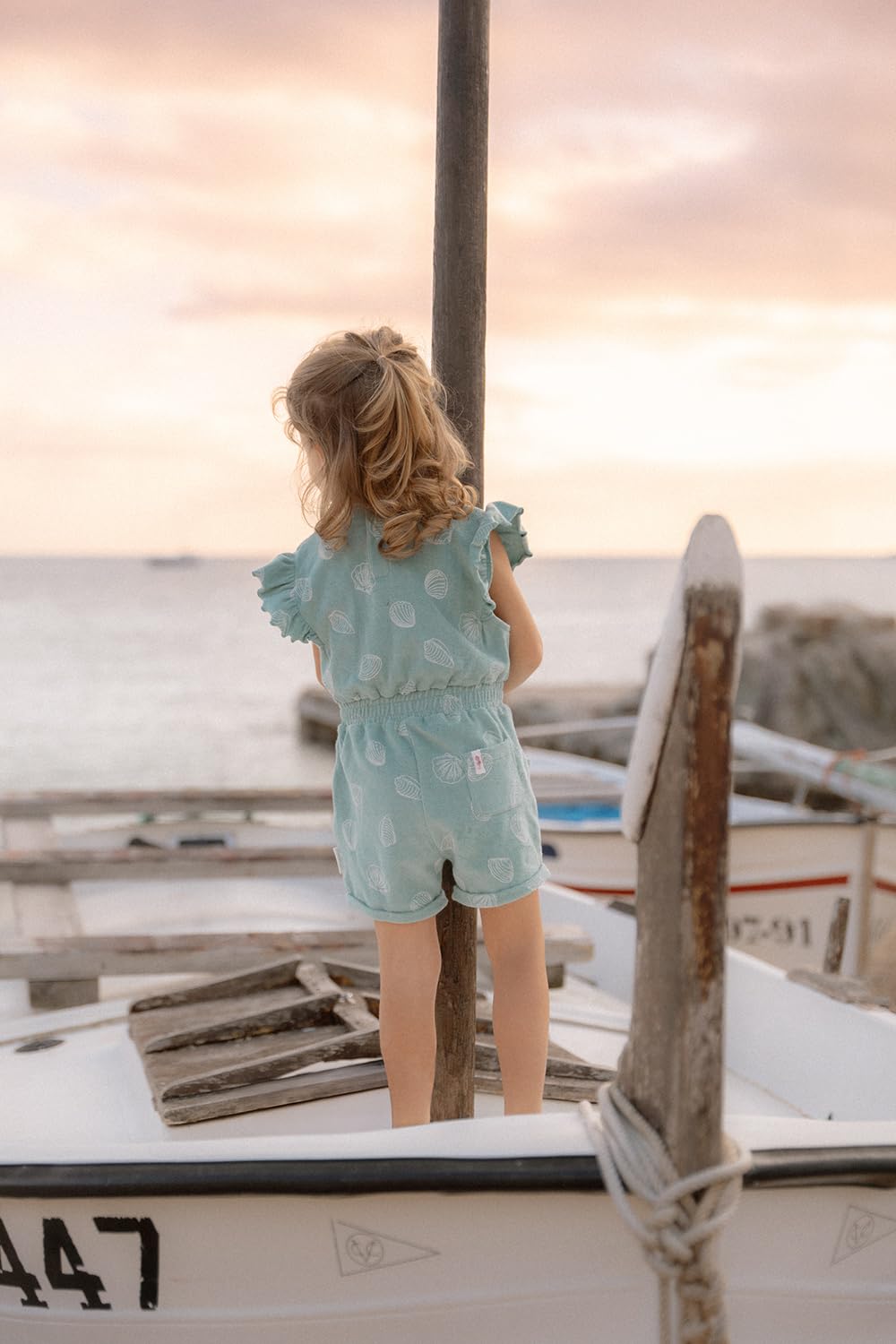 Little Dutch CL25034415 Jumpsuit ärmellos mit Rüschen Frottee - Ocean Treasures Surf Blue (Gr. 86/92)
