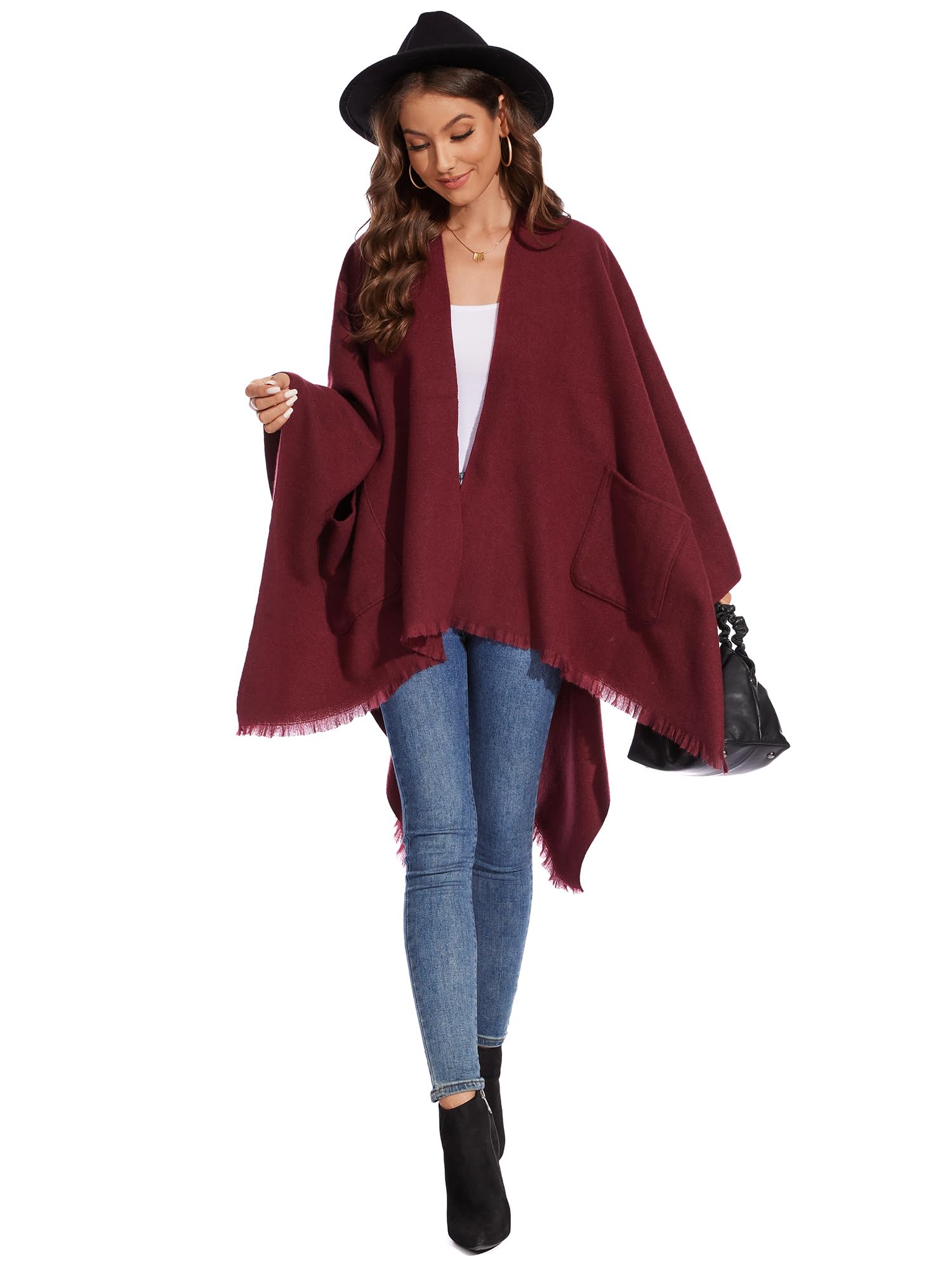 colornival Elegante Mantella da Donna con Fronte Aperto Poncho Morbido, Adatto per Primavera, Autunno e Inverno