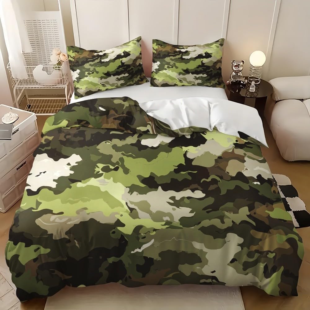 Copripiumino Matrimoniale Camuffare Traspirante in Microfibra Set di Biancheria da Letto Camuffamento Militare con Cerniera 3D Copripiumino 240x220 e 2 Federe b.4565