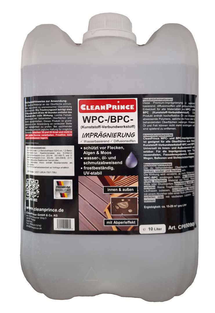 Cleanprince WPC/BPC Imprägnierung 10 Liter transparent farblos | Kunststoffverbundwerkstoff Terrassen Böden Dielen Schutz Imprägniermittel Schutzschild Versiegelung Schutzsiegel