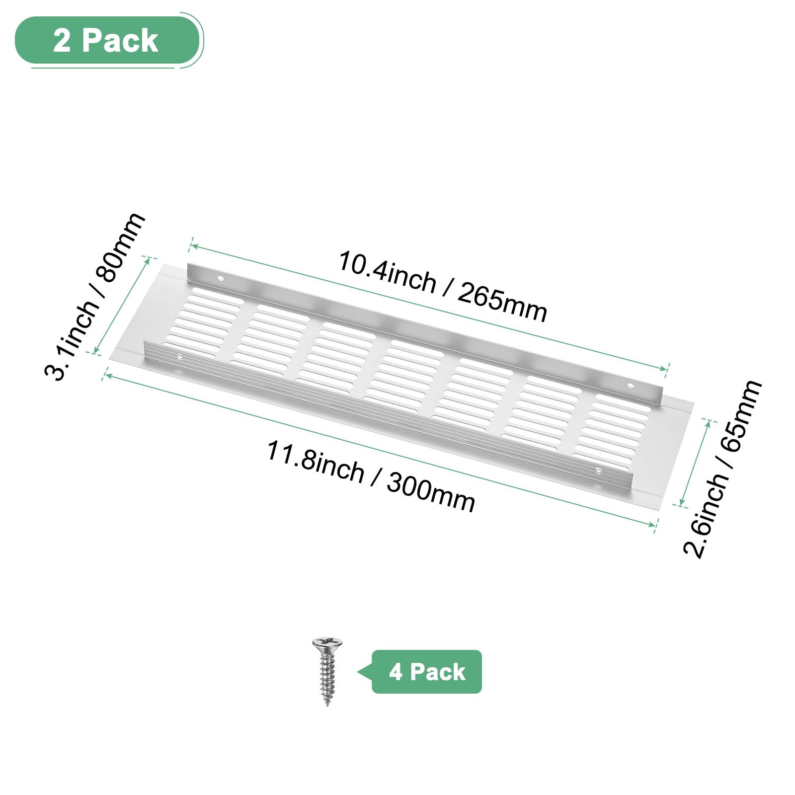 M METERXITY 2-Pack Door Vents for Interior Doors 12 x 3 Inch/ 300 x 80mm Aluminum Alloy Ventilation Grille for Cabinet/Wardrobe/Shoe Cabinet - Image 3