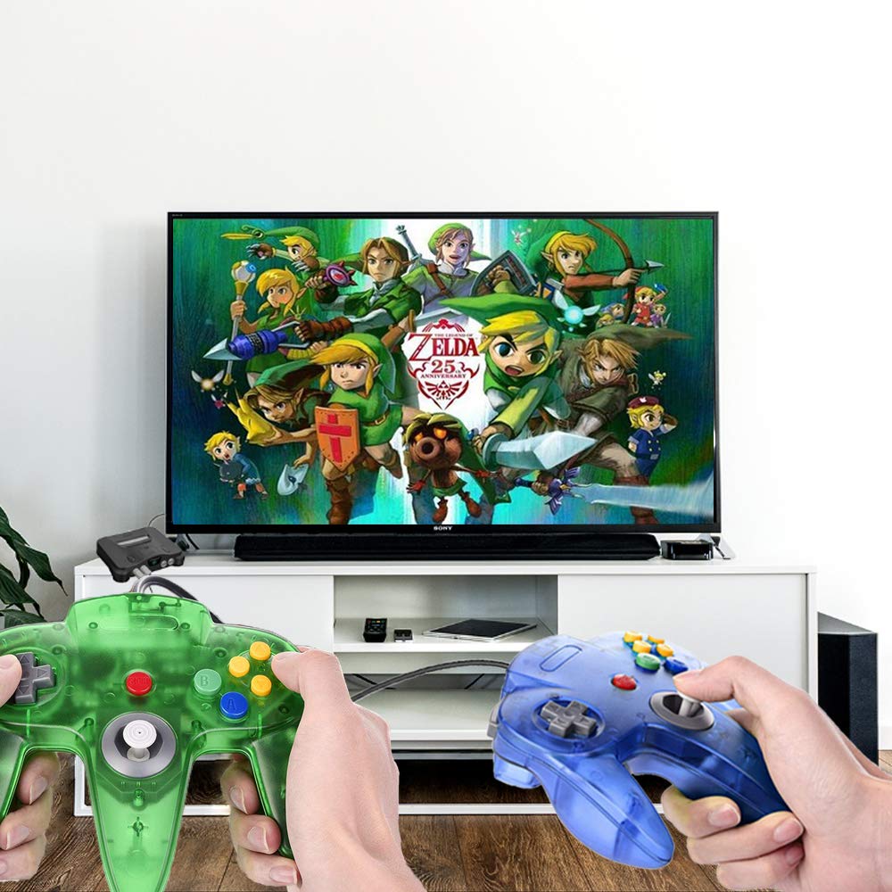 GALGO Wired N64 Controller, Upgrade Joystick Gamepad Controller for Original Nintendo 64 Console (Sapphire Blue and Jungle Green)