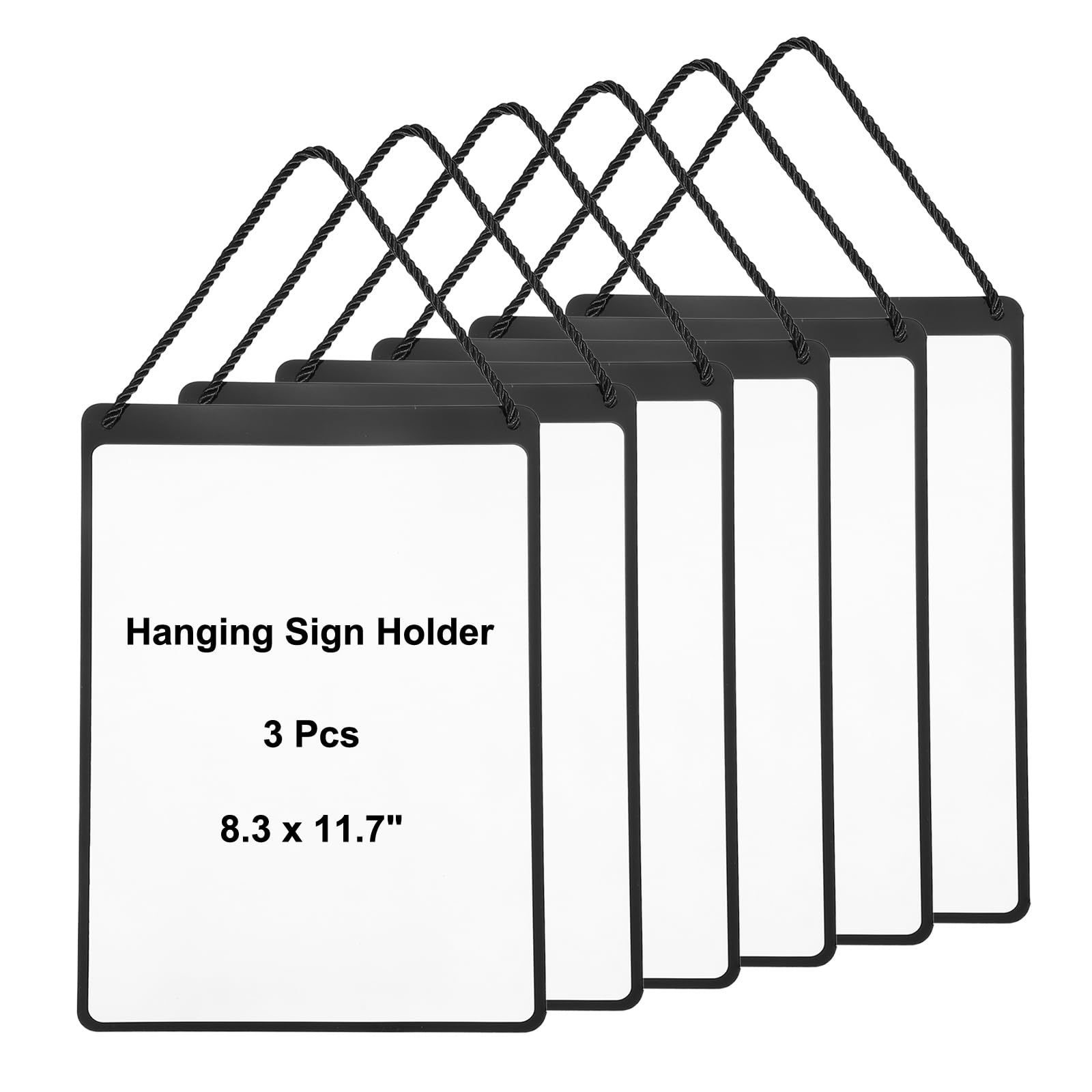 PATIKIL 6 Pcs Hanging Sign Holder, A4 Vertical 8.3 x 11.7 Inch Advertising Plastic Signage Display Clear Holder Frame for Retail, Supermarket, Cloth Store, Office Posting, Black — image 1