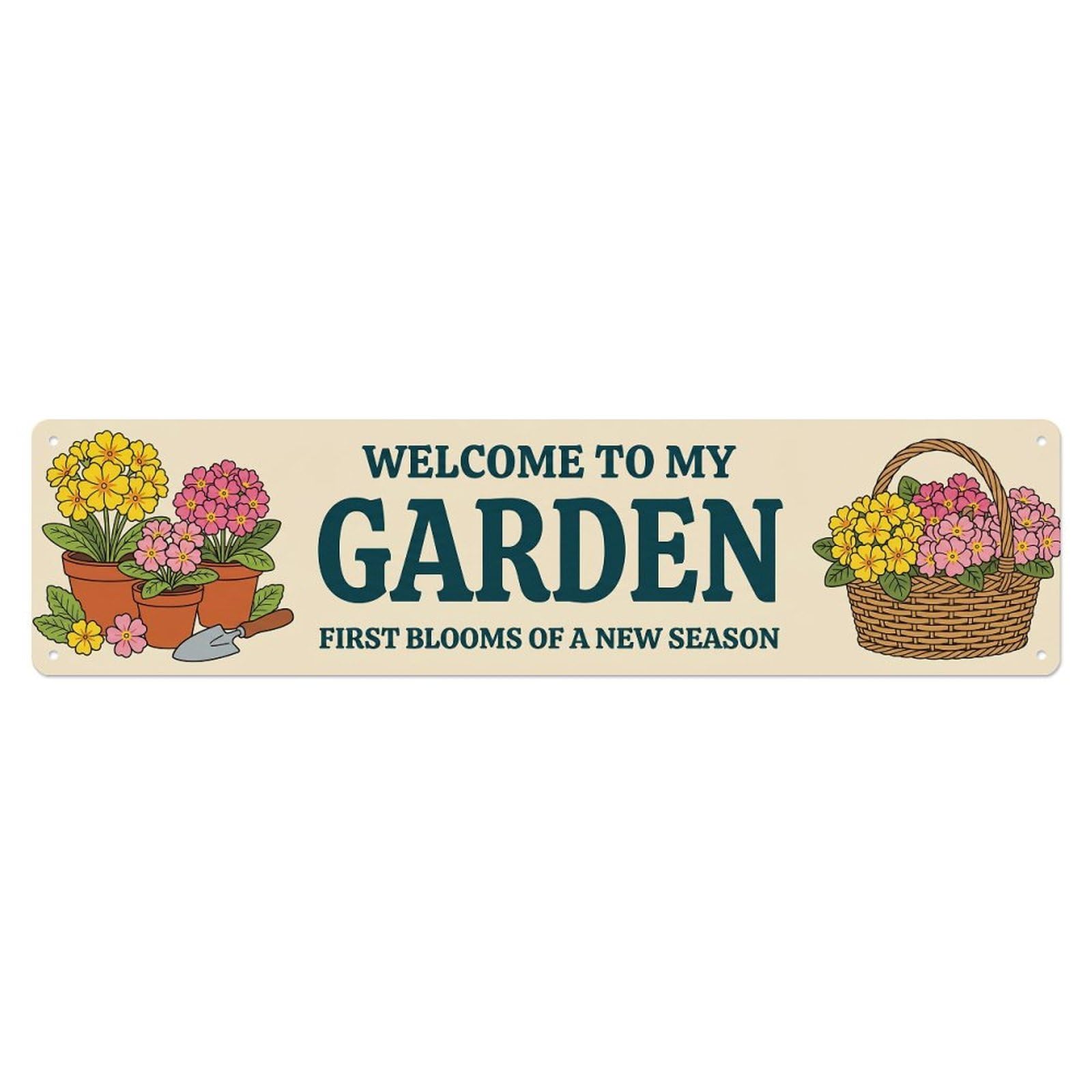 Welcome To My Garden Vintage Primrose Spring Metal Tin Sign