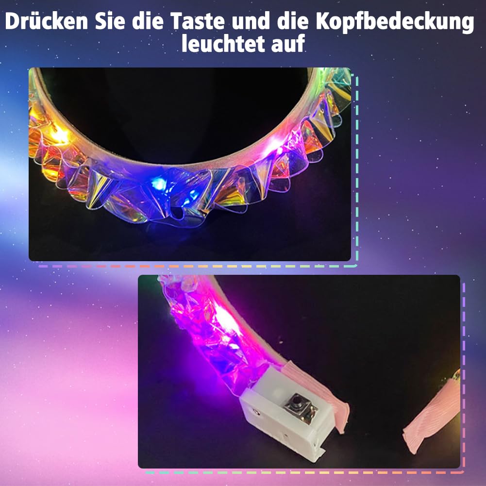 Świecąca opaska na głowę, świecąca opaska do włosów LED, świecąca opaska na włosy do klubu nocnego, ozdoba do włosów dla kobiet i dziewcząt, 2 sztuki