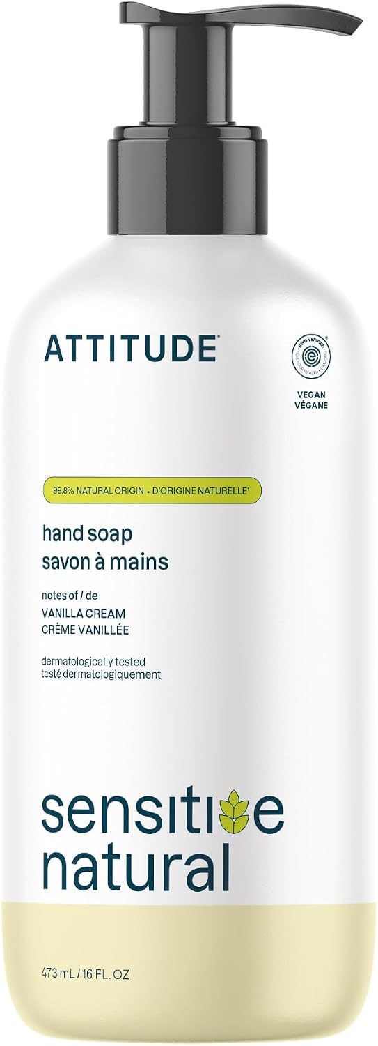 ATTITUDE Hand Soap for Sensitive Skin with Oat, Made in Canada, EWG Verified, Dermatologically Tested, Vegan, Vanilla Cream Scent, 473 mL