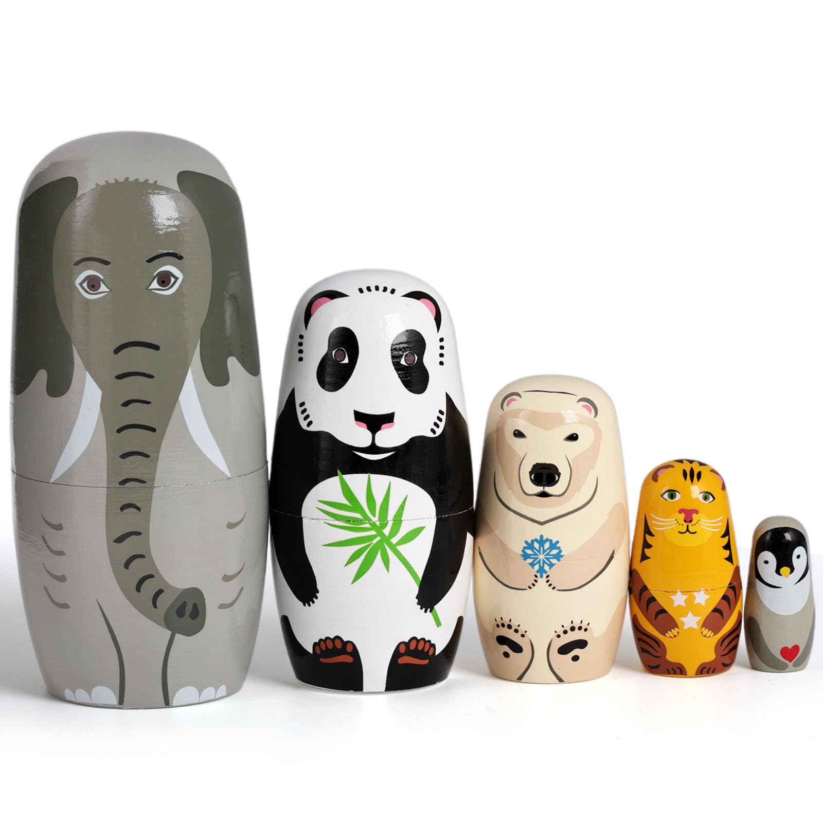 LovesTown 5PCS Nesting Dolls for Kids, Wooden Matryoshka Russian Animals Stacking Dolls for Kids Birthday Gift