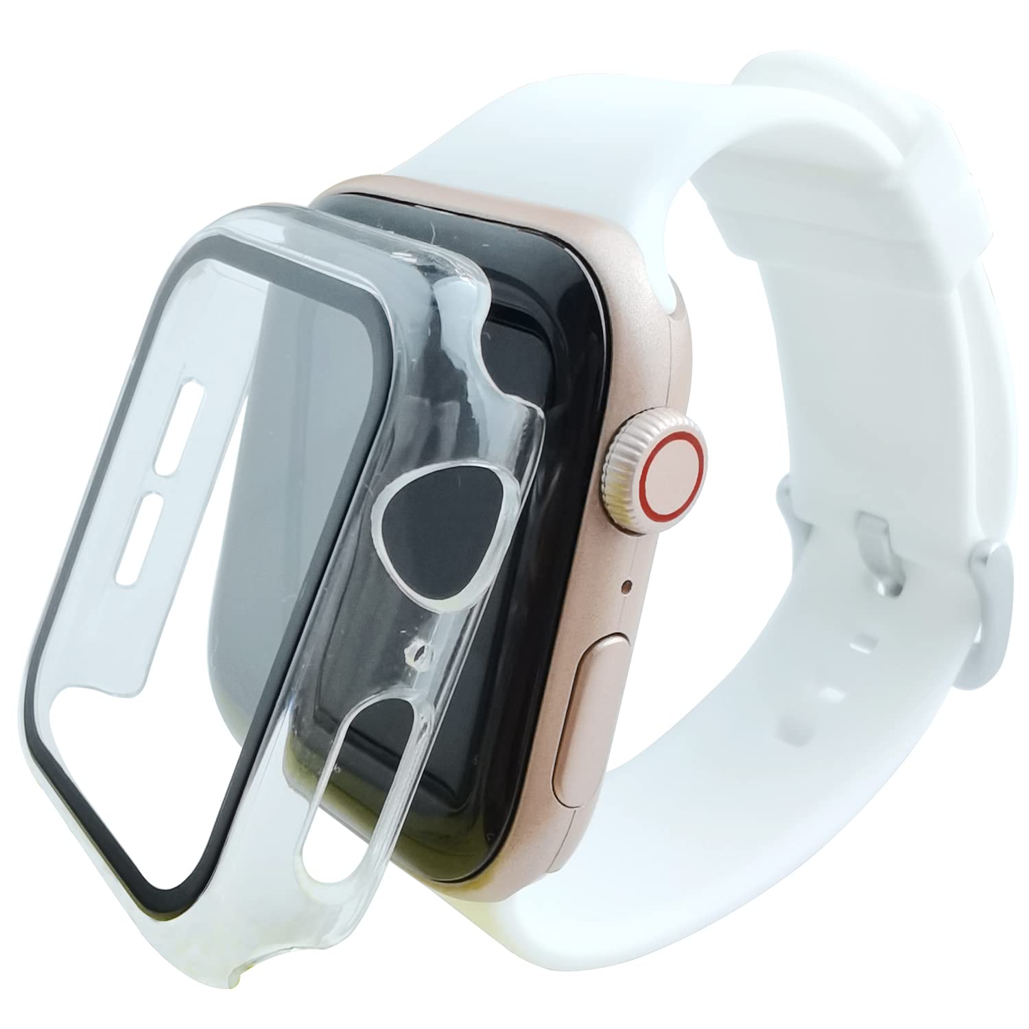 iTecFree for Apple Watch Band and Case,PC Hard Bright Cover Bumper Built-in Tempered Glass Screen Protector Silicone Soft Wrist Strap Men Women Sport Bands for iWatch SE Series 6 5 4