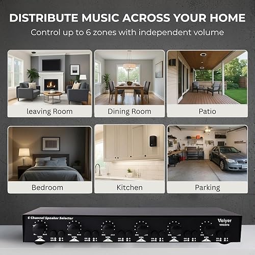 Miniatura 7 de Vaiyer Home Audio Sound System Kit - 2000 W Bluetooth Amplifier w 10 Qty of 6.5" Framed Ceiling Speakers 200 W Each, 6-Ch Speaker Selector wVolume