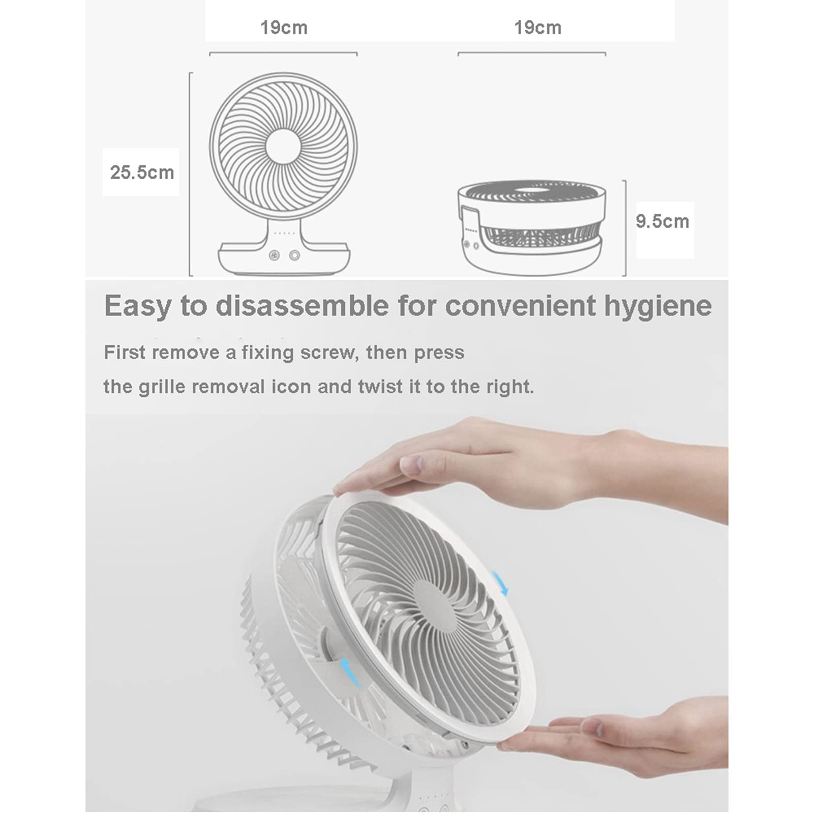Ventilatore Portatile, con Telecomando Ventilatore da Tavolo E da Pavimento con 4 Impostazioni di velocità, Altezza Regolabile E Pieghevole Ventilatori USB con Luce Notturna,Bianca