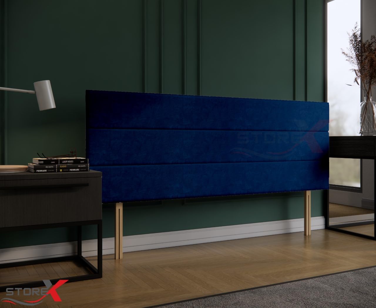 STOREX Plush Fabric Extra Padded Headboard For Divan Bed Bedroom Furniture Size 2Ft 6 Inch/ 3Ft / 4Ft / 4Ft6 / 5Ft / 6Ft - 20 Inch Height (Blue, 20inch Height 4FT 6 Inch Double) — image 1