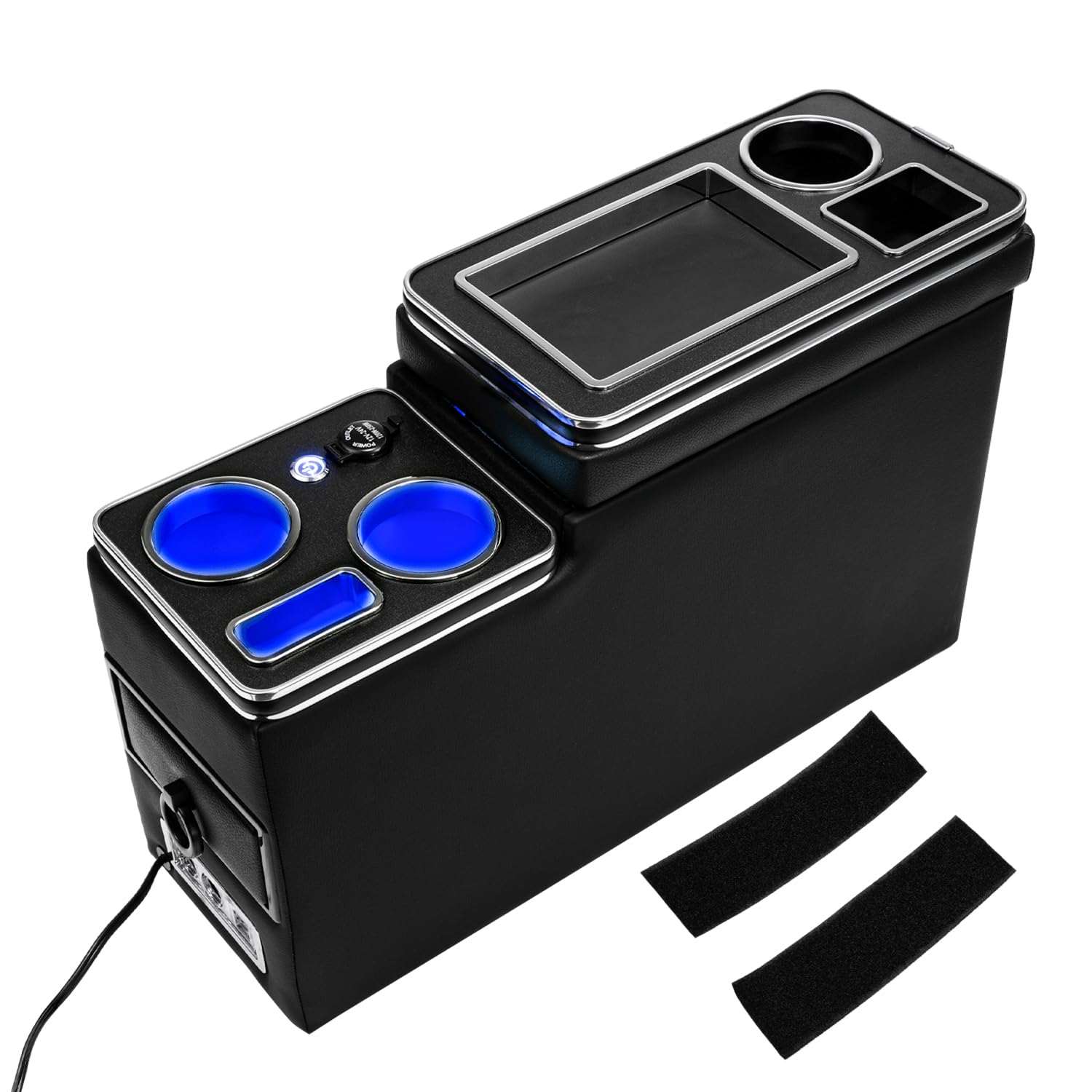 GEARMONSTER Mittelkonsole mit Ablagen Staufach, Mittelkonsole Box mit Getränkehalter, USB-Anschluss, LED-Leuchten, Zigarettenanzünder kompatibel mit VW T5 T6 T6.1, Schwarz