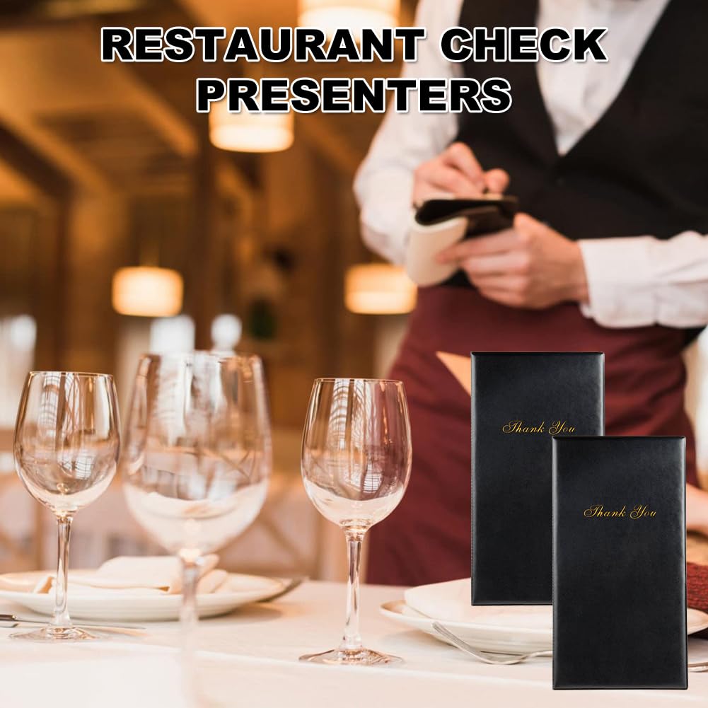 Portaconto in Pelle, Porta Menù Basic, Menù del Ristorante, Porta Assegni Ristorante, Adatto per Bistrot, Gourmet, Bar, Ristoranti, Caffetterie, Hotel, 255 x 140 mm, 2 Pezzi, Portatile-Nero