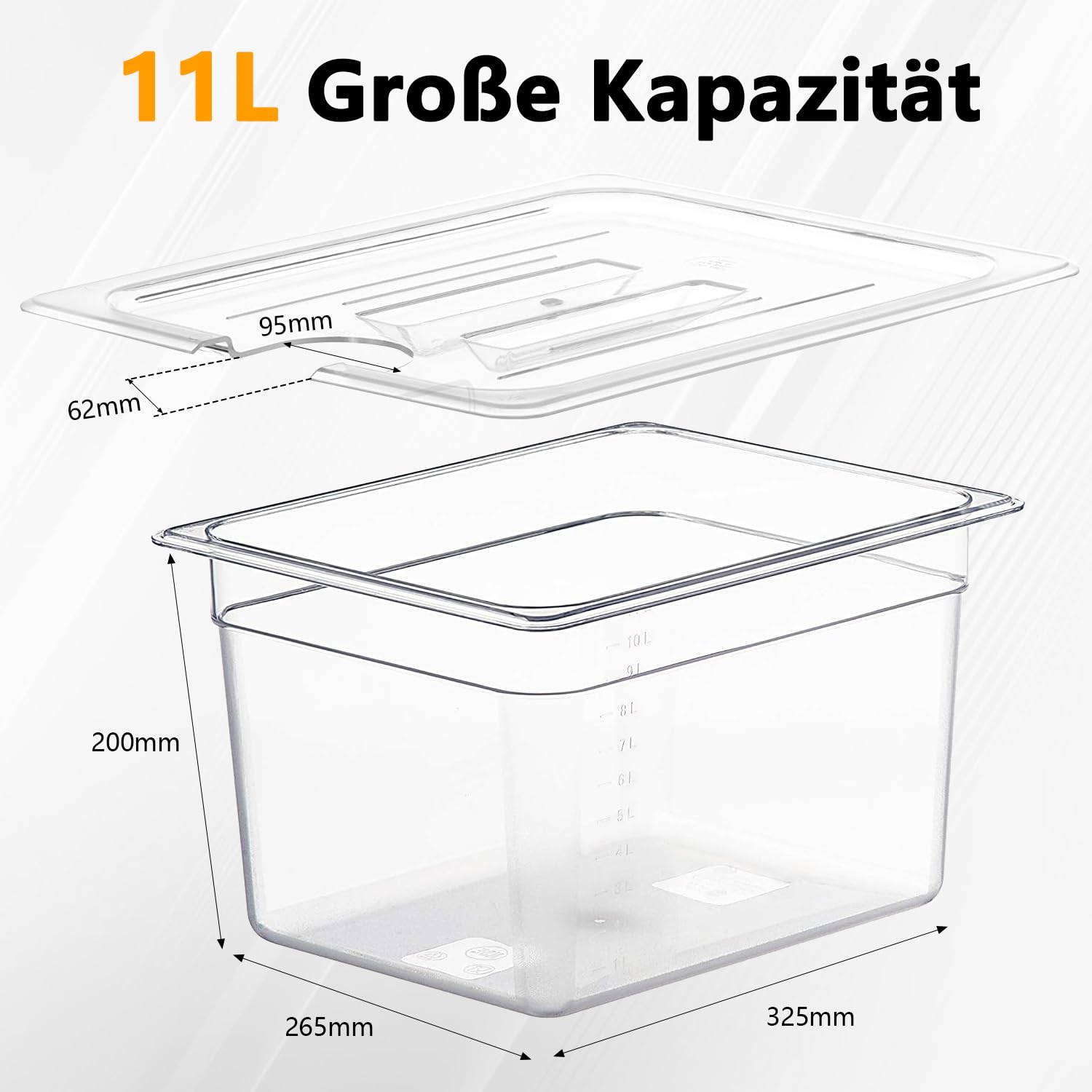 Sous Vide Contenitore da 12 l, con coperchio e rack per Sous Vide Stick Garer, contenitore trasparente multifunzione, adatto per pesce, carne e verdure
