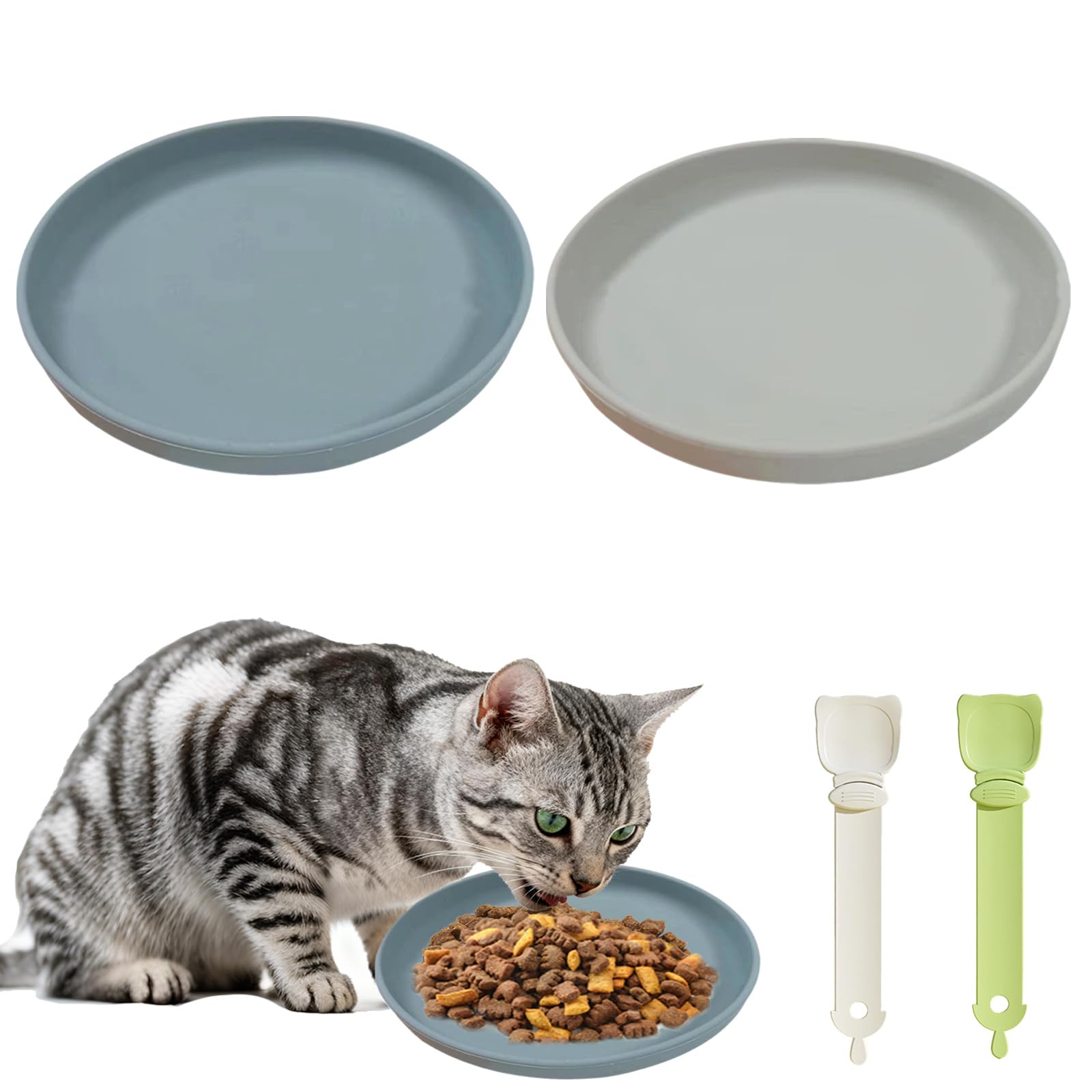 KATLKIU 2 futternapf Katze Silikonnapf Breit inkl. 2 Katzenfutter Löffel Schieben, rutschfeste Silikonschüsseln für Katzen, Hunde und Kaninchen, Silikon Napf, Katzenfutter Teller