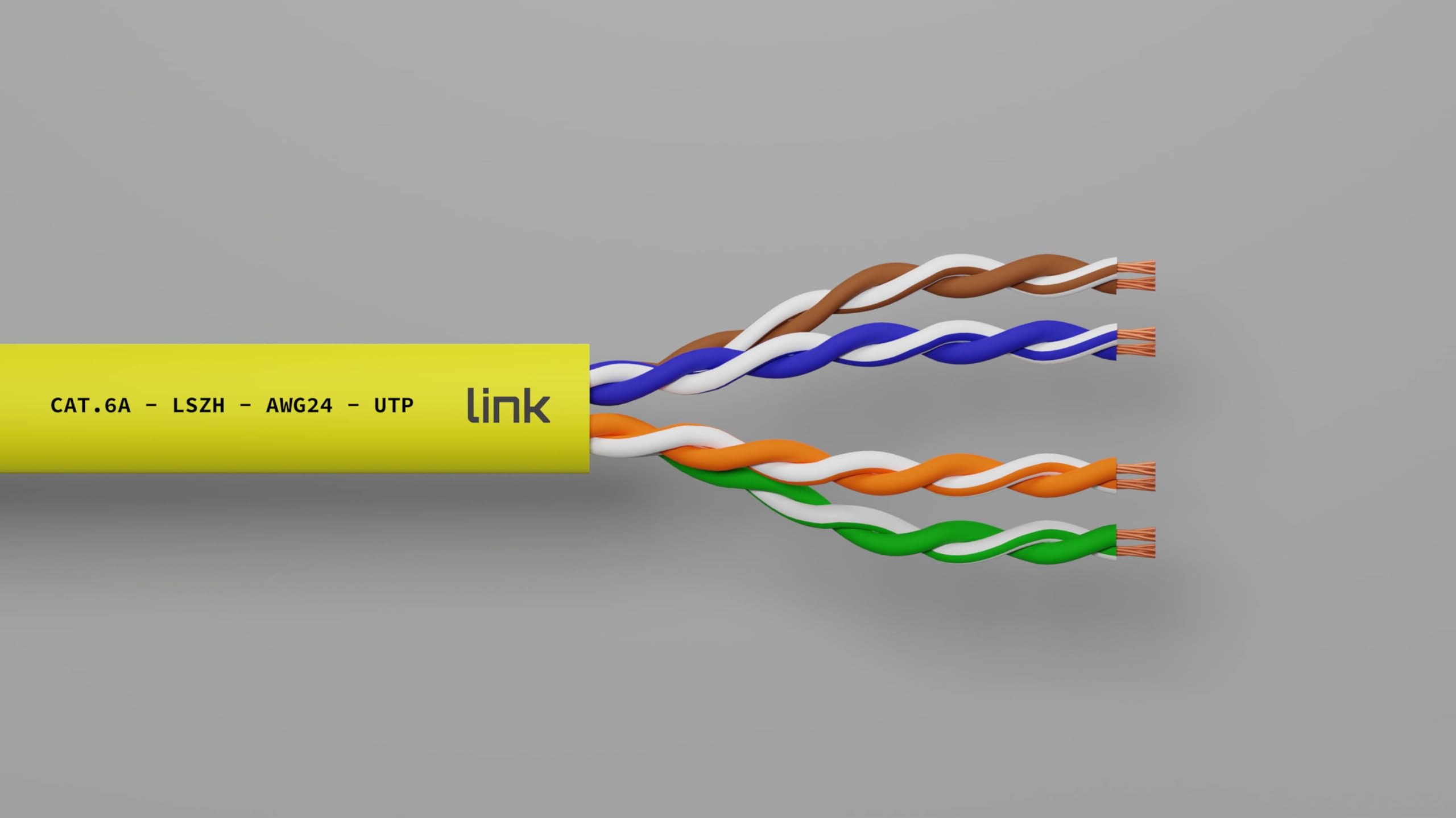 LINK LK6A100Y Câble réseau Cat. 6A non blindé UTP AWG24 Halogène flexible couleur jaune 100 m