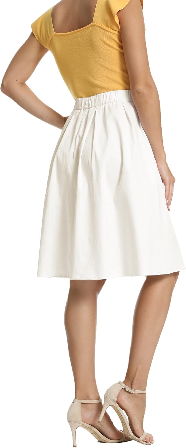 Tandisk Women's Vintage A-line Printed Pleated Flared Midi Skirt with Pockets - Image 3