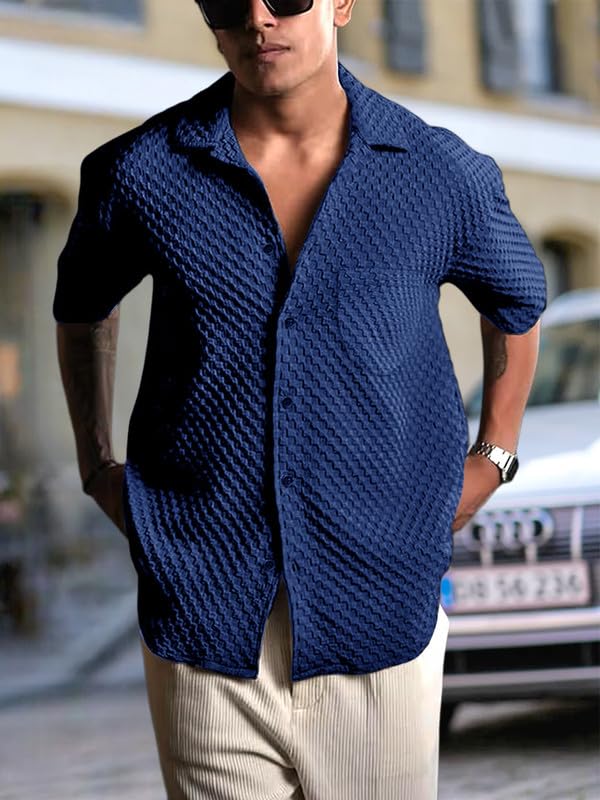 Image of Pinkmint Bubble Textured Shirt for Men ll Half Sleeve Stylish Button Down Shirt's ll Men's Pocket Shirt (Pack of 1)