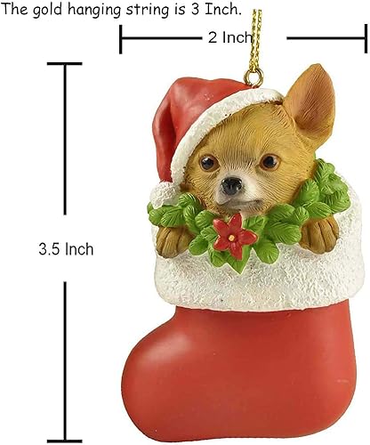 Miniatura 7 de MeritMode Figuras de perro de calcetines de Navidad  Pequeño perro Chihuahua en rojo calcetines de Navidad figuritas adorno para decoración de árbol
