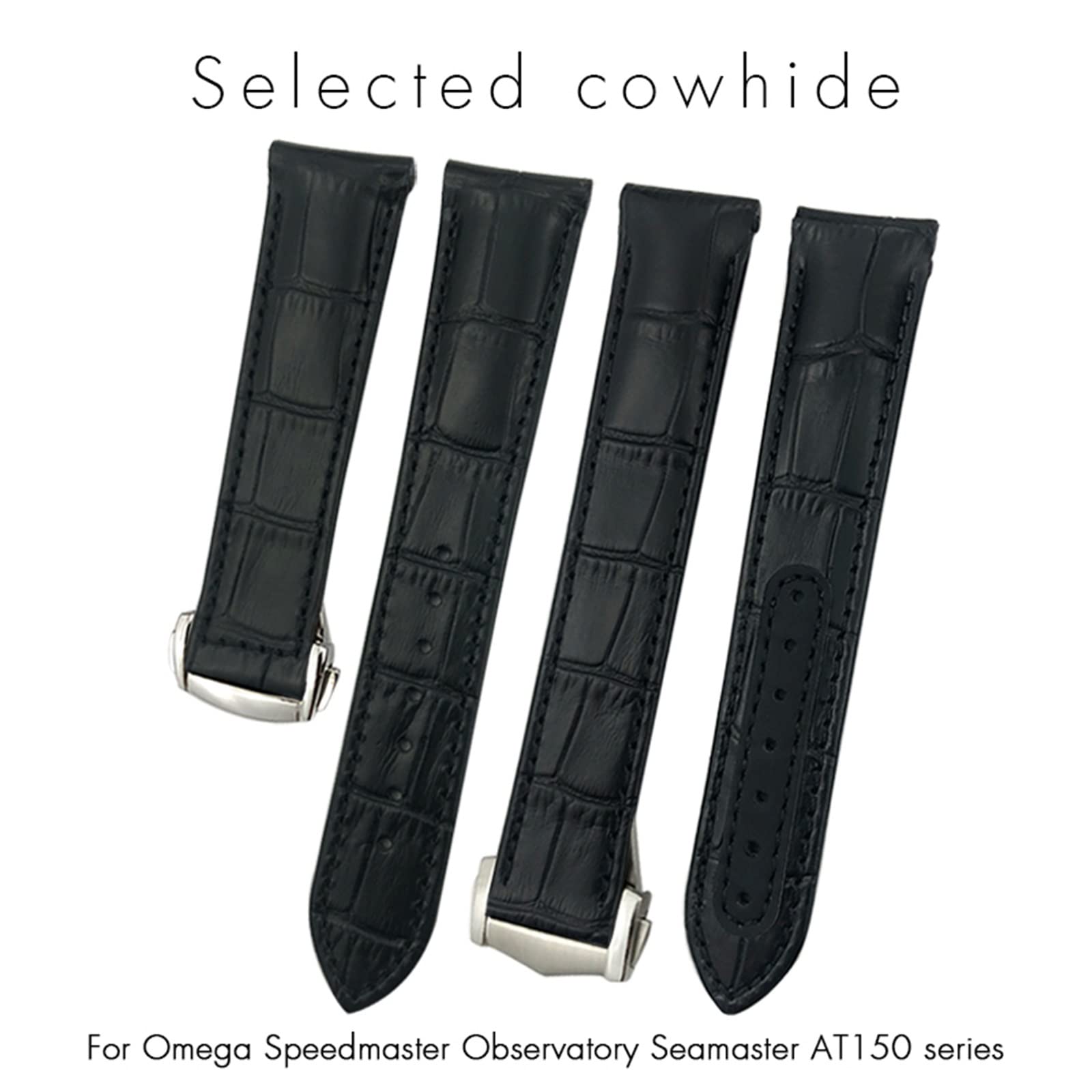 Correa de reloj curvada de cuero vacuno de 19 mm, 20 mm, 21 mm, compatible con Omega Speedmaster Seamaster 300 AT150 Sxwatch