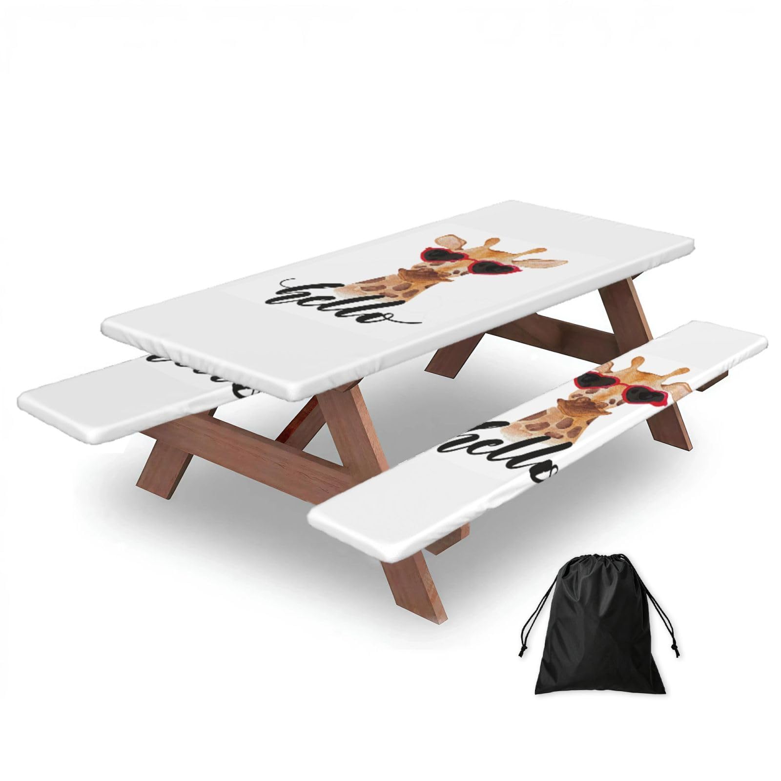EZDLOWVBA Giraffe Print Picnic Table Cover With Bench Covers Waterproof Fitted Picnic Table Outdoor Elastic Picnic Tablecloth Outdoor Camping Essentials(3pcs)