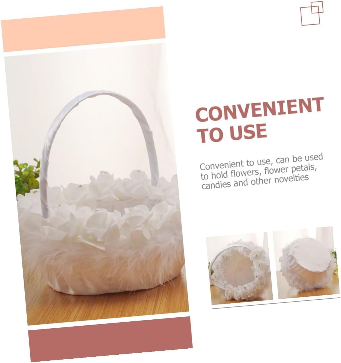 Wedding Flower Girl Basket White Handheld Basket with Handle for Wedding Ceremony and Party Supplies
