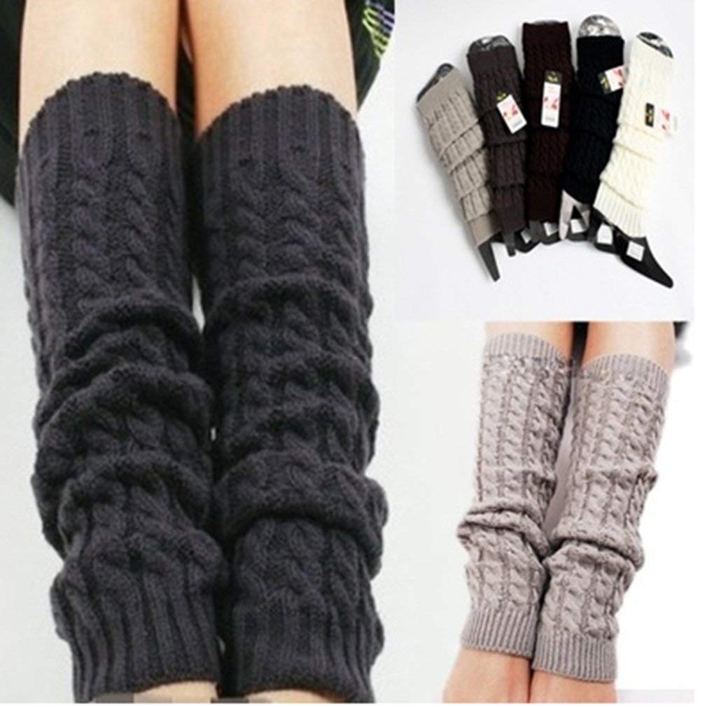 YK.Hapyshop Winter Knit Crochet Women Girls Knee High Leg Warmers Chunky Cable Boot Cuffs Knit Socks Ankle Knee Warmers,Black
