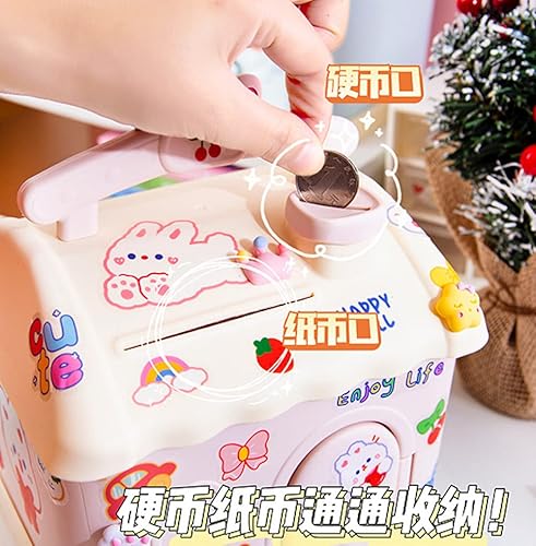 Miniatura 7 de Alcancía Kawaii con calcomanías y parches, banco de dinero Kawaii para papel y monedas, bonita caja de almacenamiento para niñas y adolescentes,