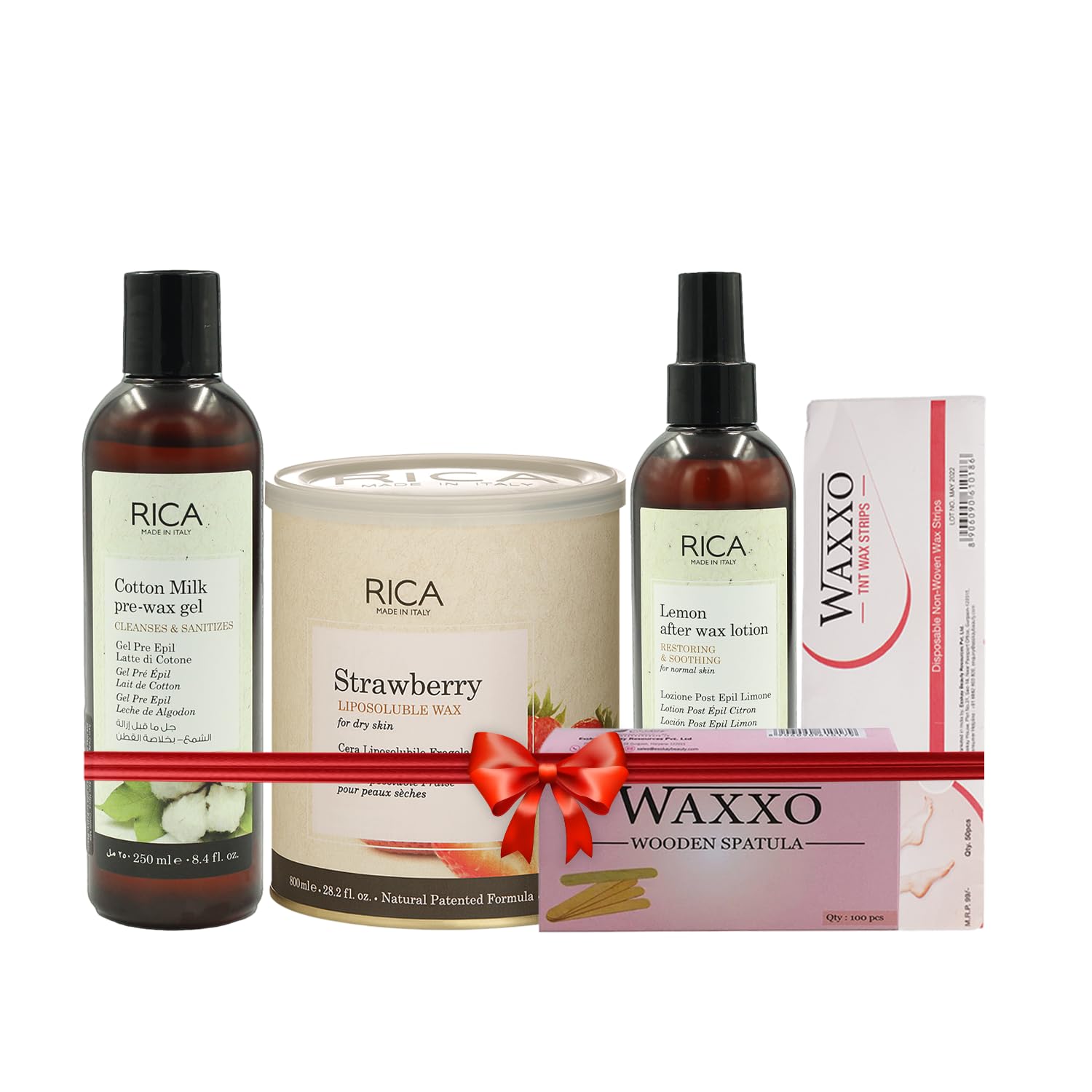 Rica Strawberry Body Waxing Kit (1 Rica Wax, 1 Rica Cotton Milk Pre Wax Gel, 1 Rica Lemon After Wax Lotion, 1 Waxxo Wooden Spatula, 1 TNT Waxing Strip) (B089LWCR5H) Amazon Price History, Amazon Price Tracker