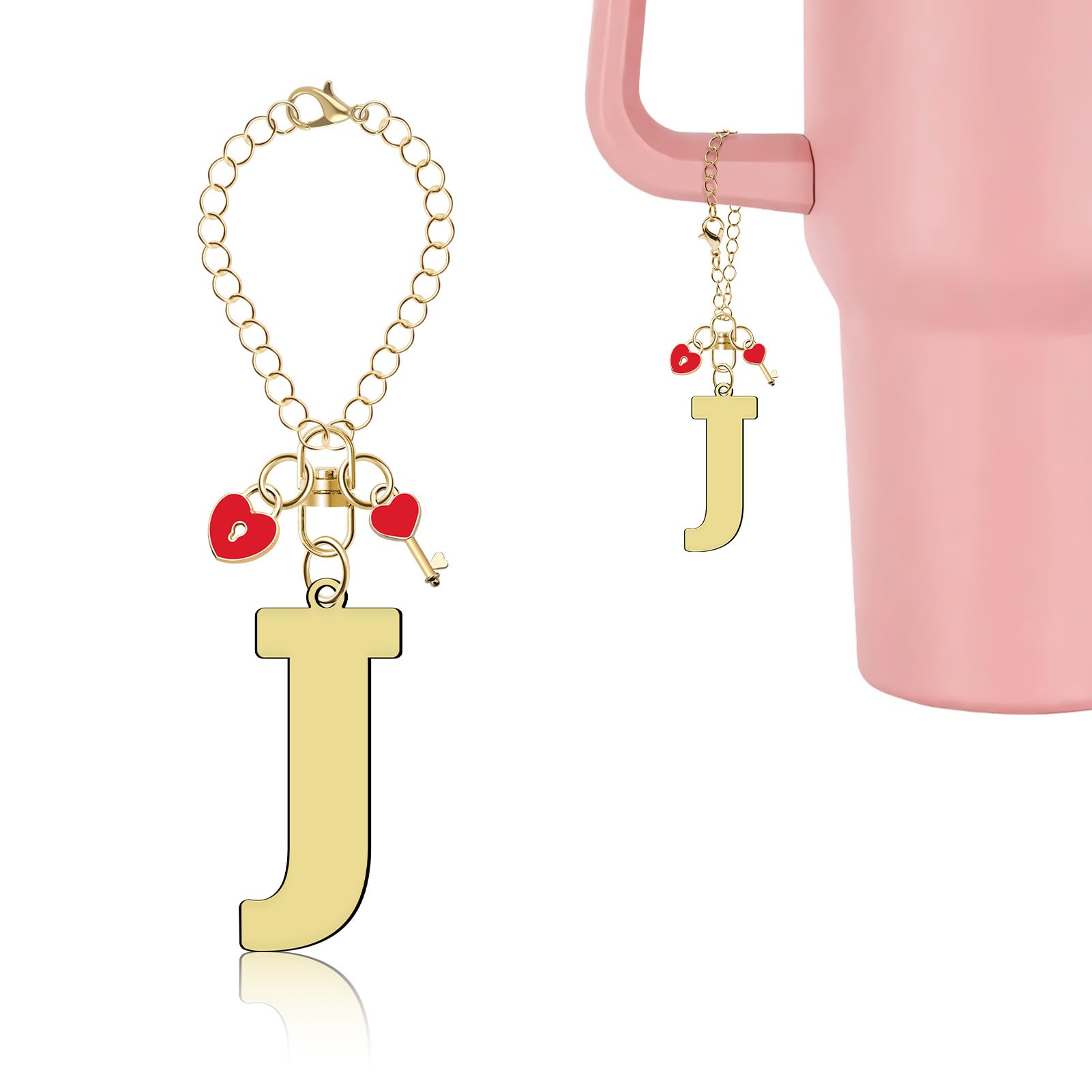 Lukiisoo Letter Heart Charms for Stanley Cup Accessories, Cute Initial Keychain Handle Charm, Personalized Name ID Decoration