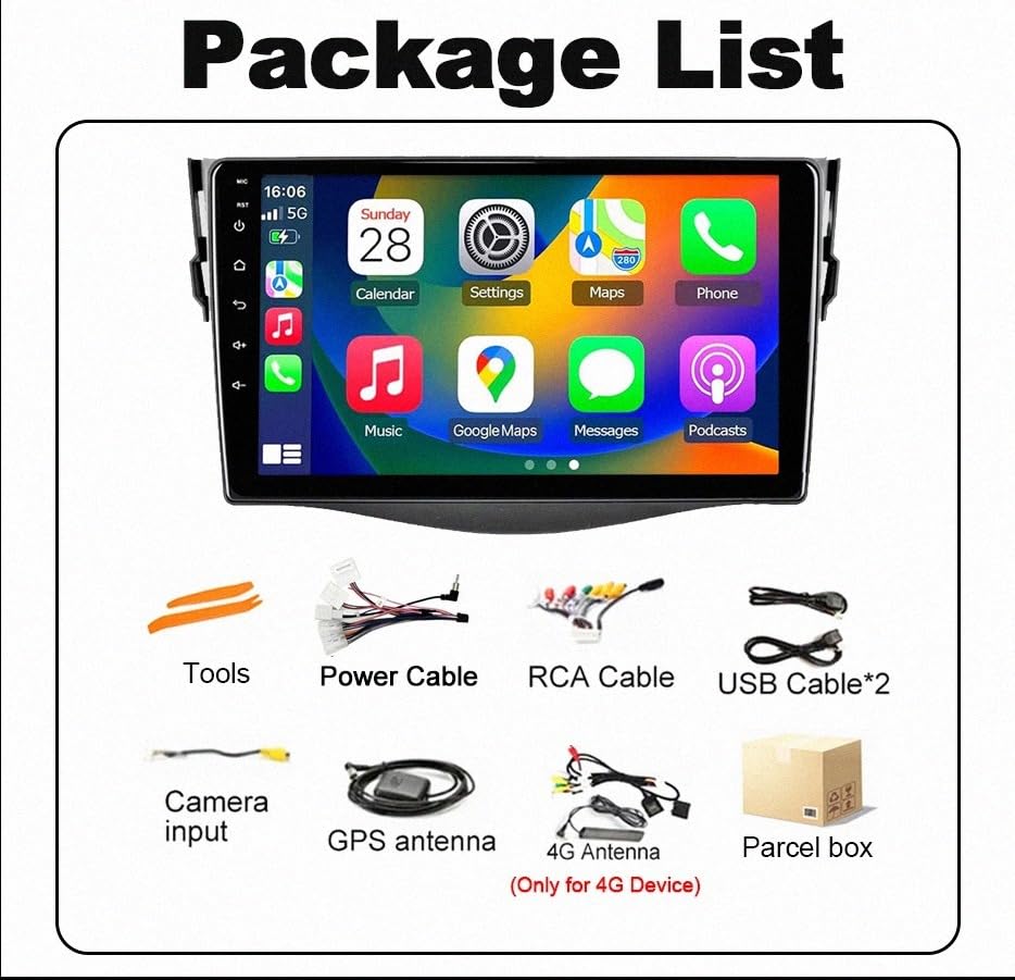 Radio de coche para Toyota RAV4 2005-2013 con GPS, Carplay y Android Auto 7