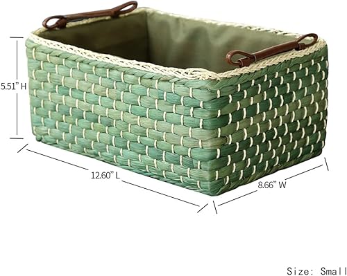 Miniatura 2 de Cesta tejida de maíz con asa, Kingwillow (rectangular, verde pequeño 12.60 pulgadas de largo x 8.66 pulgadas de ancho x 5.51 pulgadas de alto)