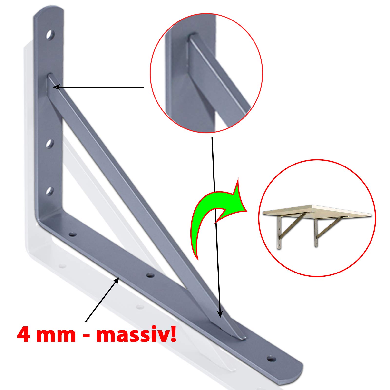 PRIOstahl® Metalowy wspornik regałowy | wspornik do dużych obciążeń | uchwyt do regału | 330 x 495 mm | wspornik półki do dużych obciążeń konsola ścienna wspornik regału kąt do dużych obciążeń (10 sztuk, biały)