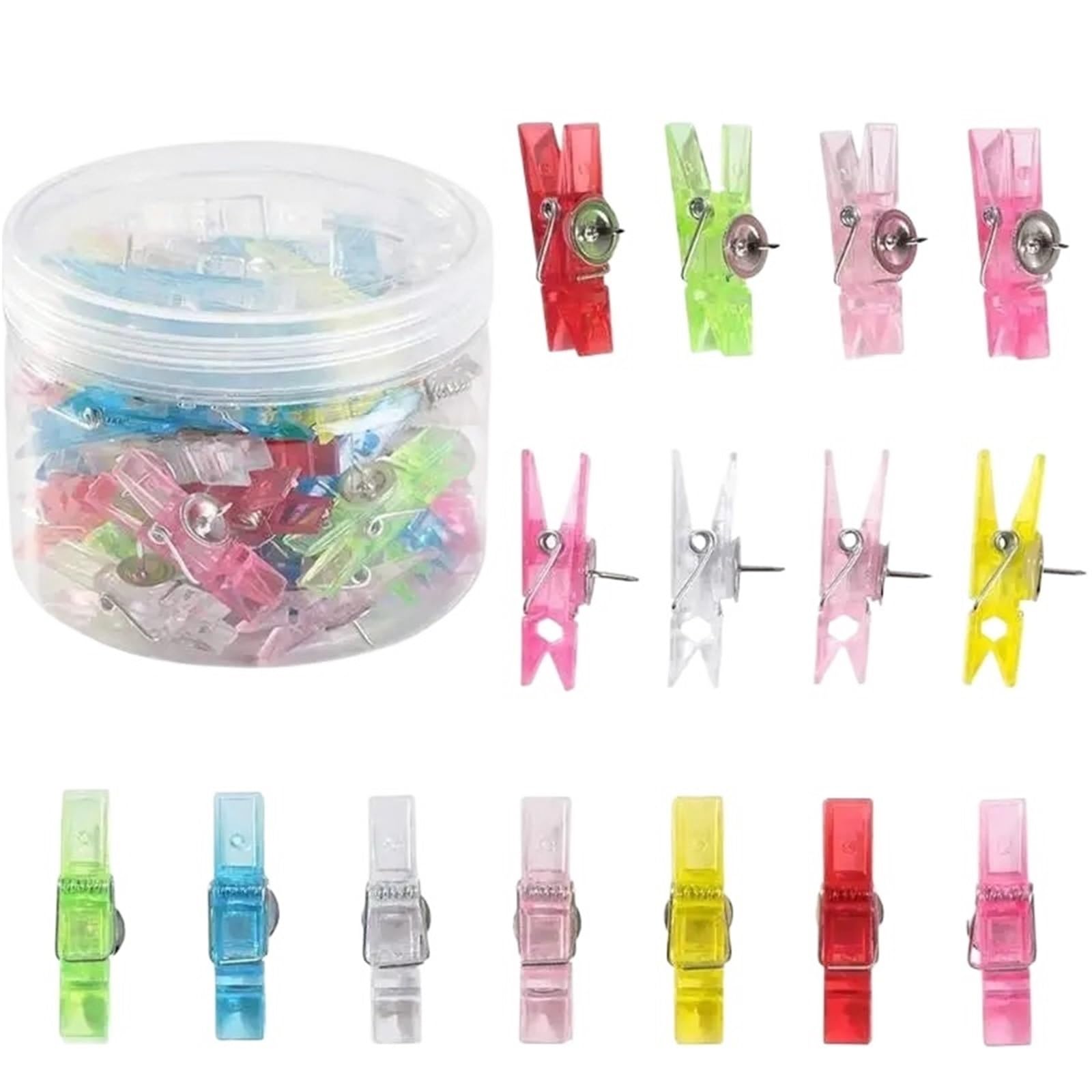 Cute Decorative Pins 40Pcs Paper Clip-Shaped Colored Pushpins Clear Thumb Tacks Set for Photo Wall Feature(Mixed Color)