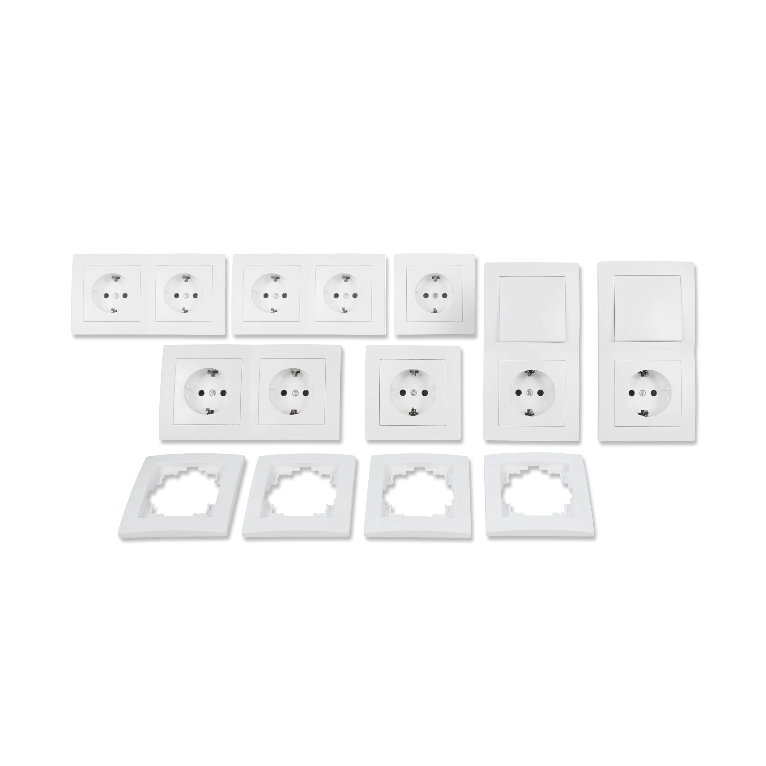 McPower | Schalter und Steckdosen Set "Flair Niveau" | 23-teilig | UP | weiß | Wechselschalter & Steckdosen | Rahmen 1-fach & 2-fach | 250V