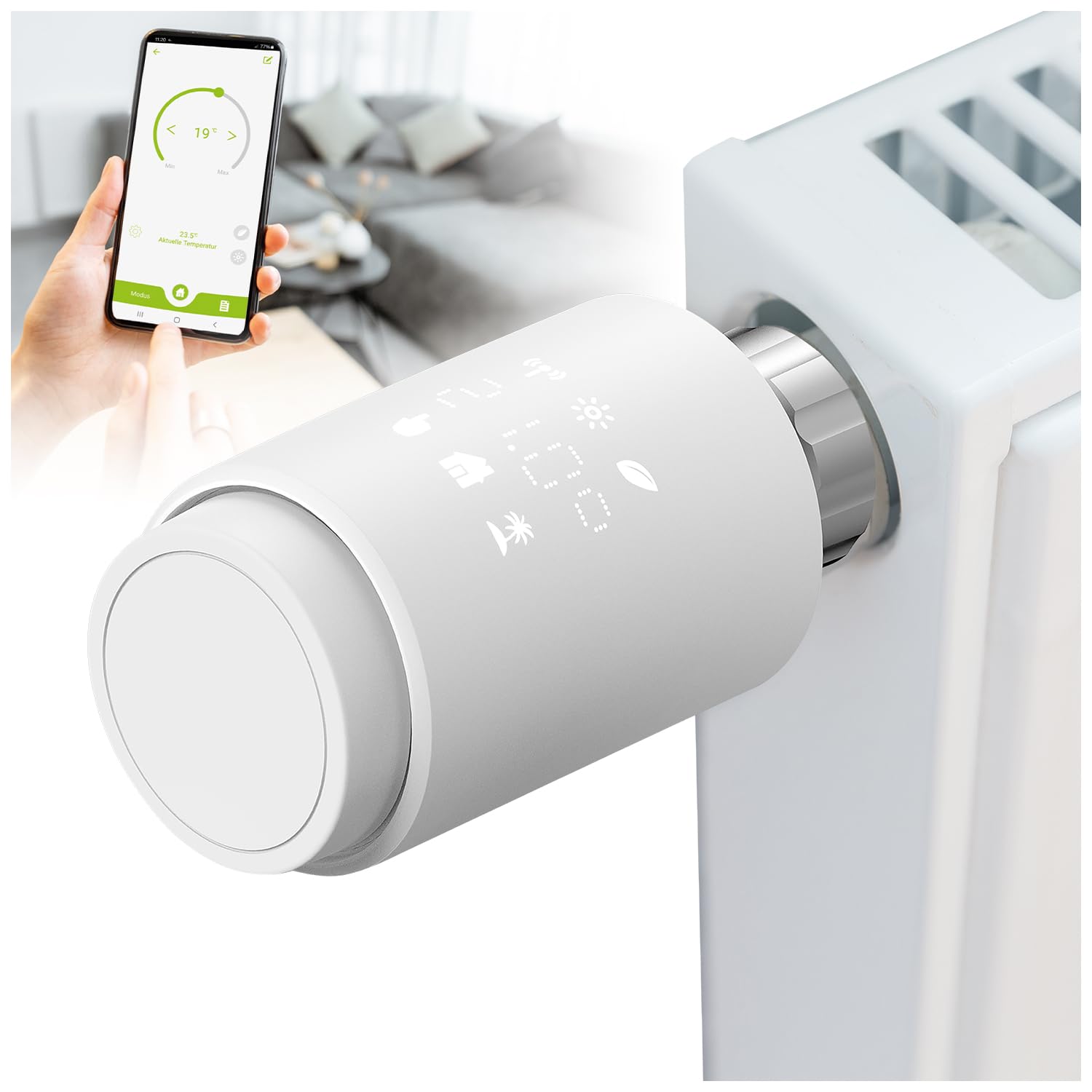 Olympia HT-02Y inteligentny termostat WiFi | termostat grzejnikowy Smart z aplikacją Tuya, Alexa i Google | łatwa instalacja i programowalny | termostat grzewczy | wygodny i energooszczędny | 1 szt.