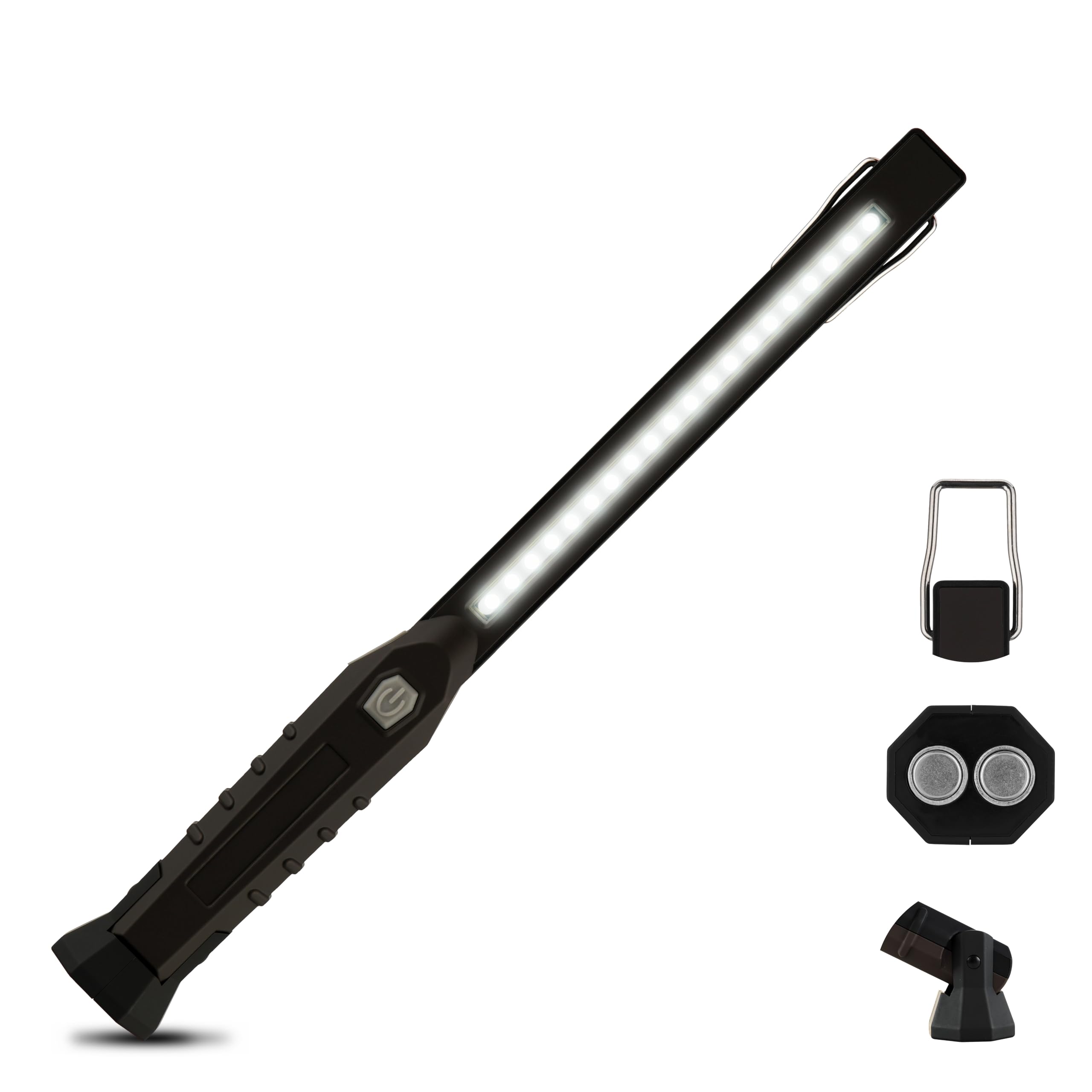 REV LED Arbeitsleuchte - Kompakte Akku Handlampe mit klappbarem Standfuß & Aufhängehaken, Inspektionslampe - ideal für Werkstatt & KFZ, grau