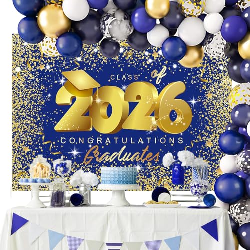 Fondo graduación azul y dorado 7x5ft Mocsicka miniatura 3