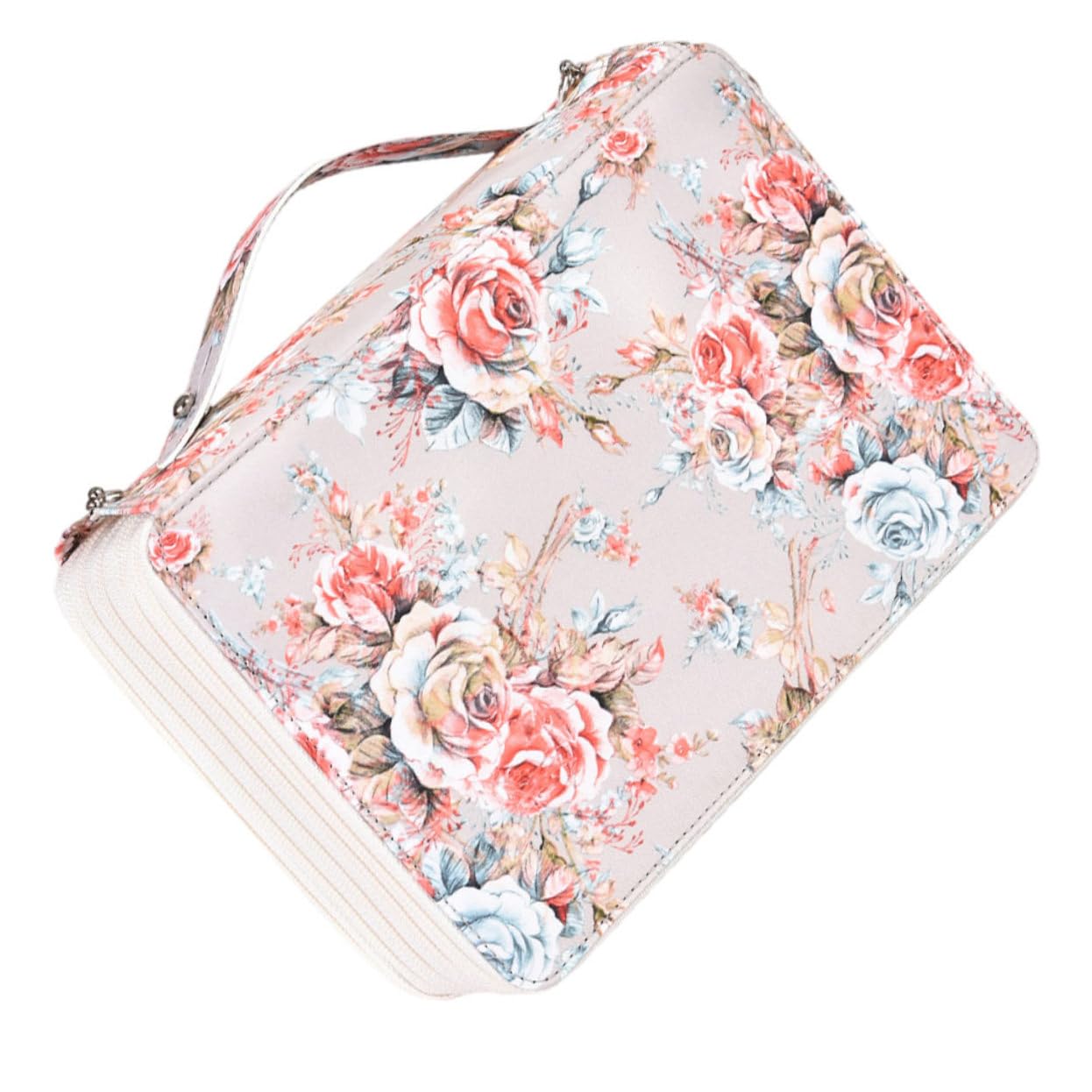 NUOBESTY Astuccio Portamatite Multistrato 252 Scomparti Maniglia | Pouch per Cancelleria Beige, Chiusura a Cerniera in Pu Poliestere, Elastico Interno per Ogni Matita Festa Scuola Decor
