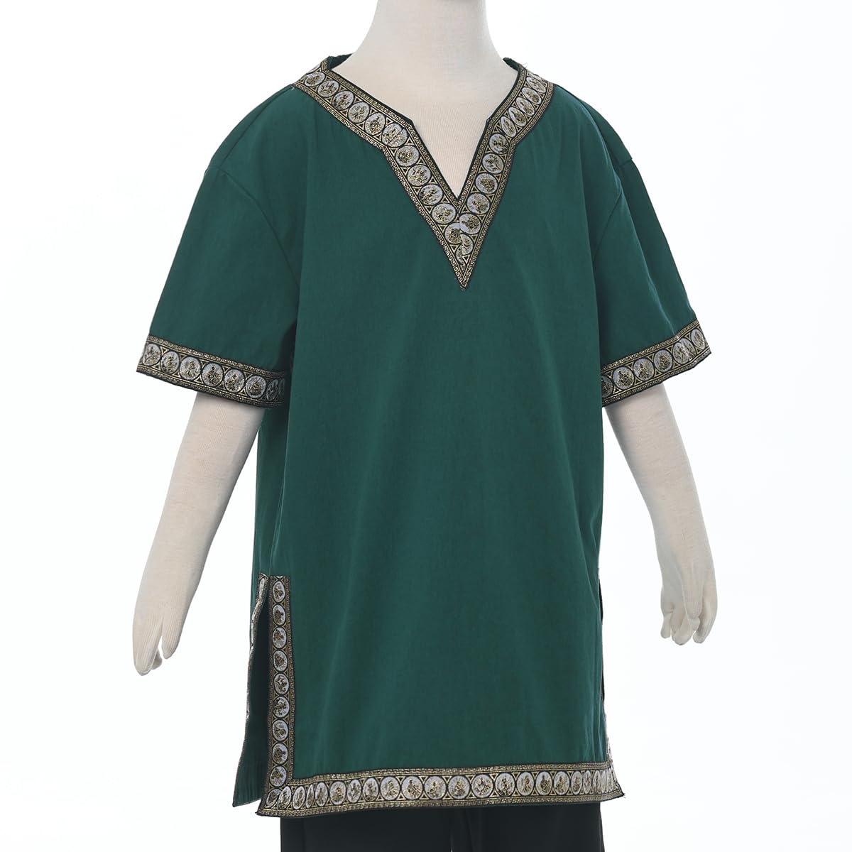 CAMDOM Boys Renaissance Viking Pirate V Neck Shirt Medieval Knight Costume Tops Green - Image 4