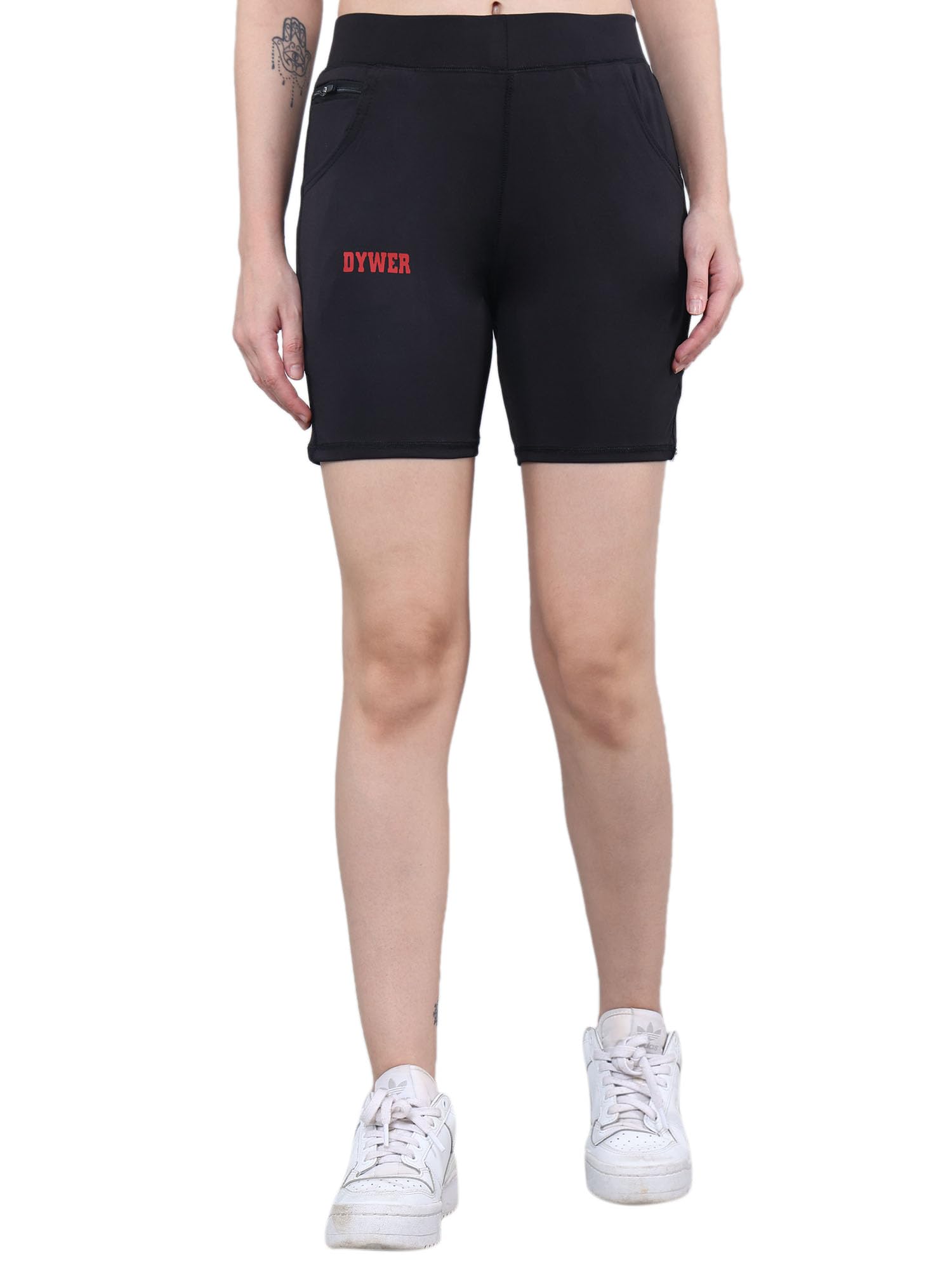 dywer Women's Mid-Waist Yoga Shorts | Stretchable Spandex Gym & Workout Shorts with Side Pockets | Running, Cycling & Fitness Activewear-picture-11